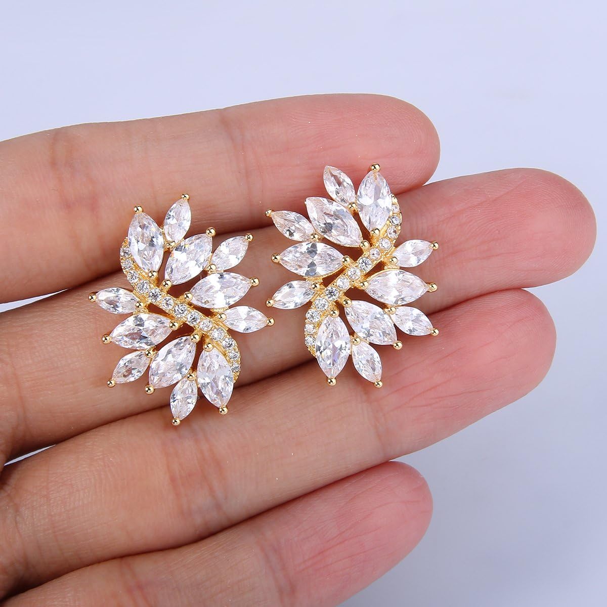 EVER FAITH Women's Cubic Zirconia Elegant Bridal Floral Leaf Pierced Stud Earrings - Image 5
