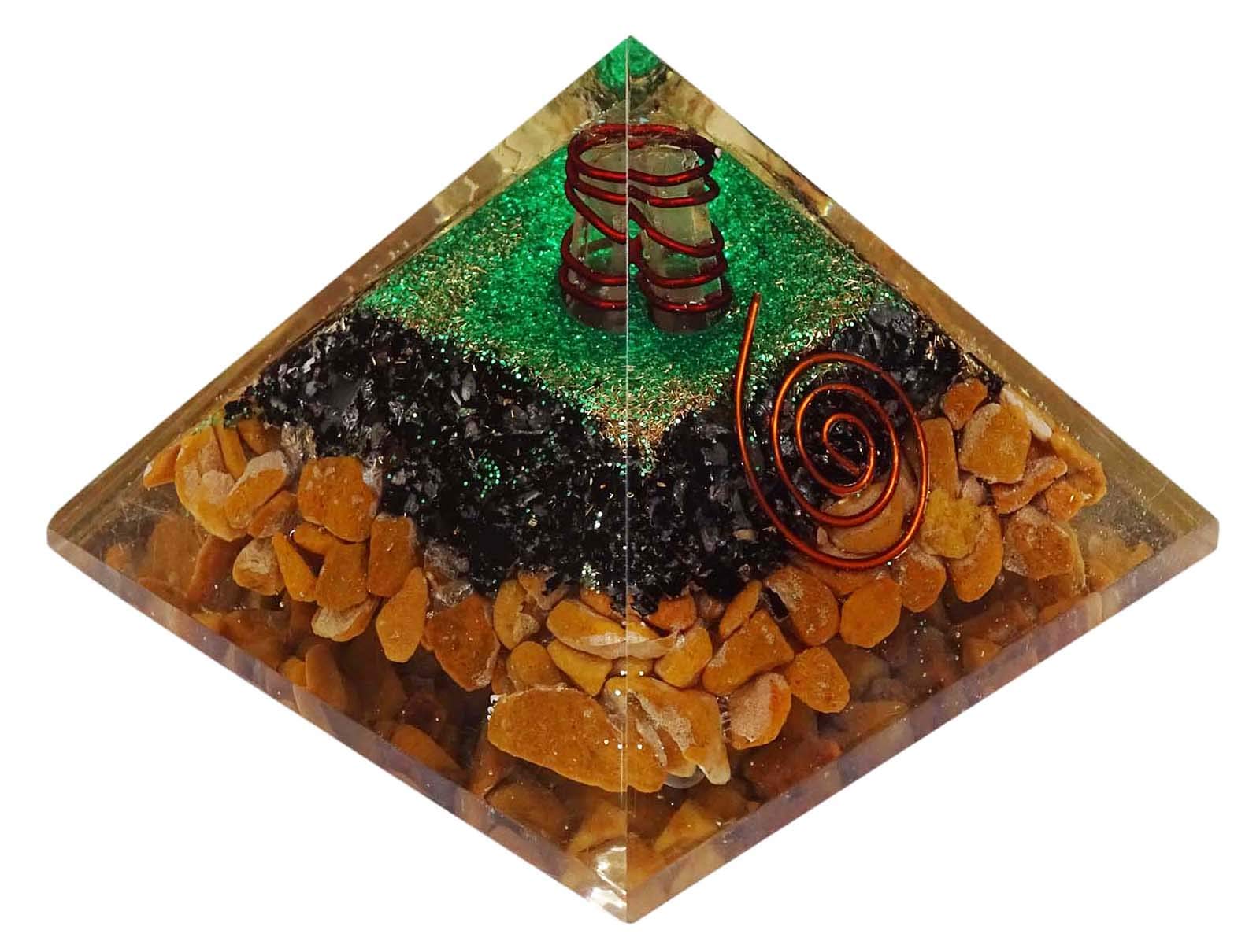 HARMONIZE Yellow Jasper Pyramid Healing Crystal with Copper Chakra Symbol Positive Energy Generator -EMF Protection Yoga Meditation Home Gifts
