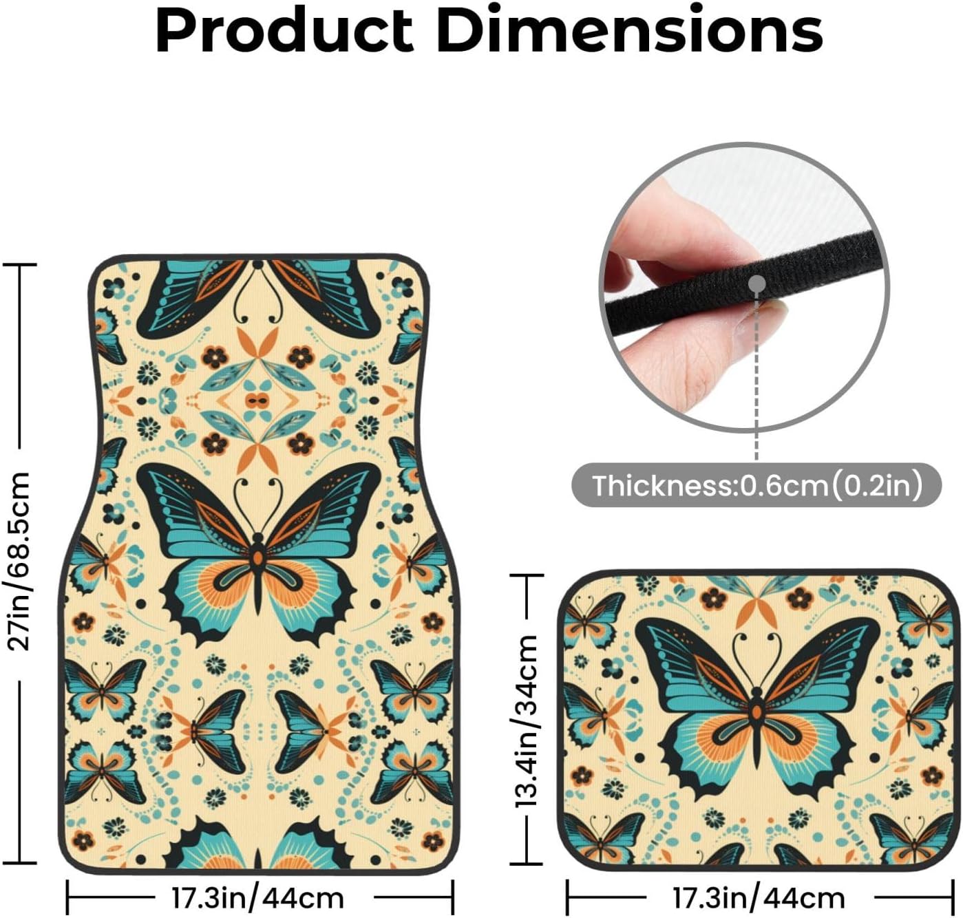 mass dance of butterflies Patterned car mats 4-piece set | For cars/SUVs/trucks | Firm fit without displacement
