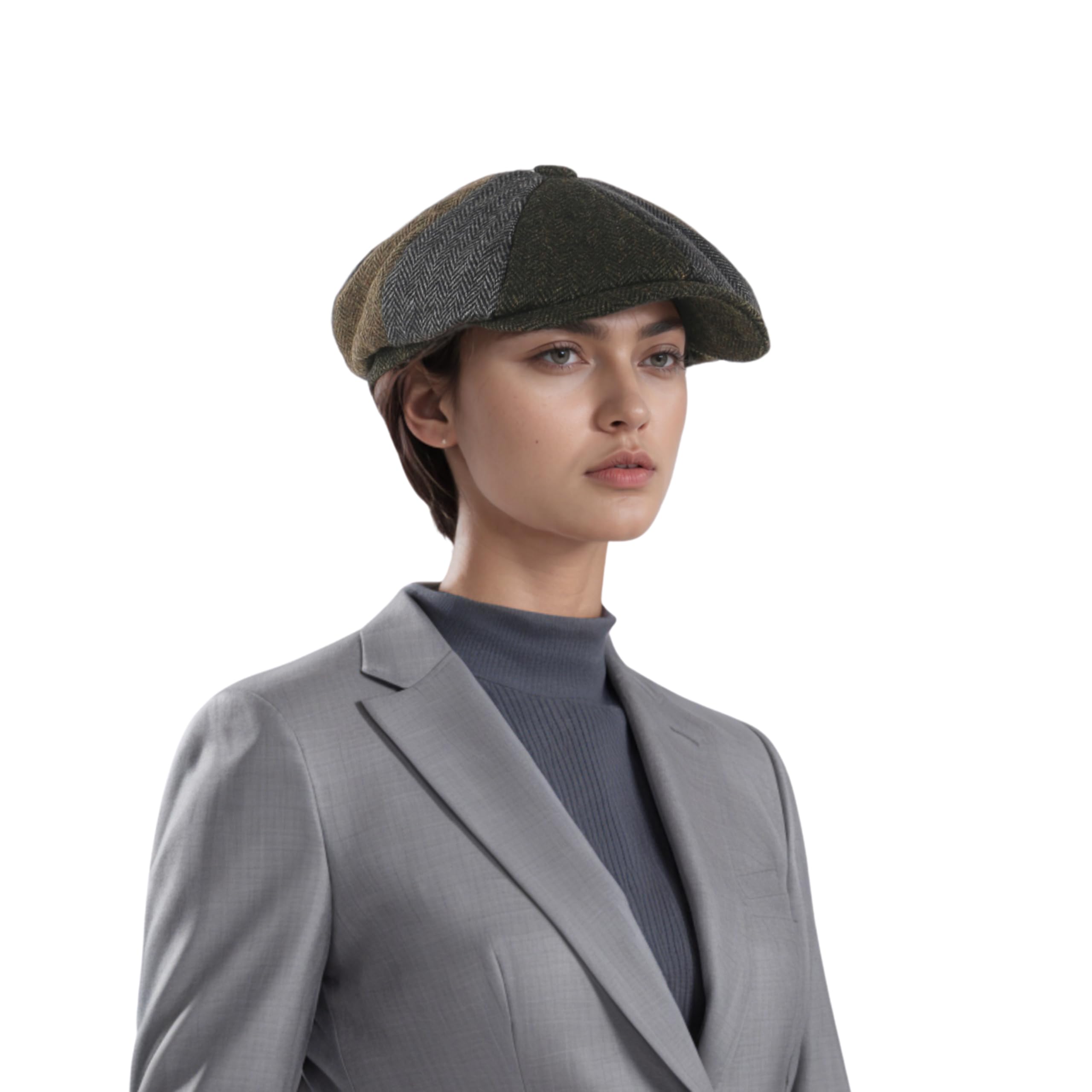 hatsXcaps Newsboy Cap for Men & Women | Classic 8-Panel Flat Cap, 30% Wool & 70% Polyester, Peaky Blinders Style Patchwork Hat, Breathable & Lightweight Gatsby Cap for All-Season Wear Olive Green
