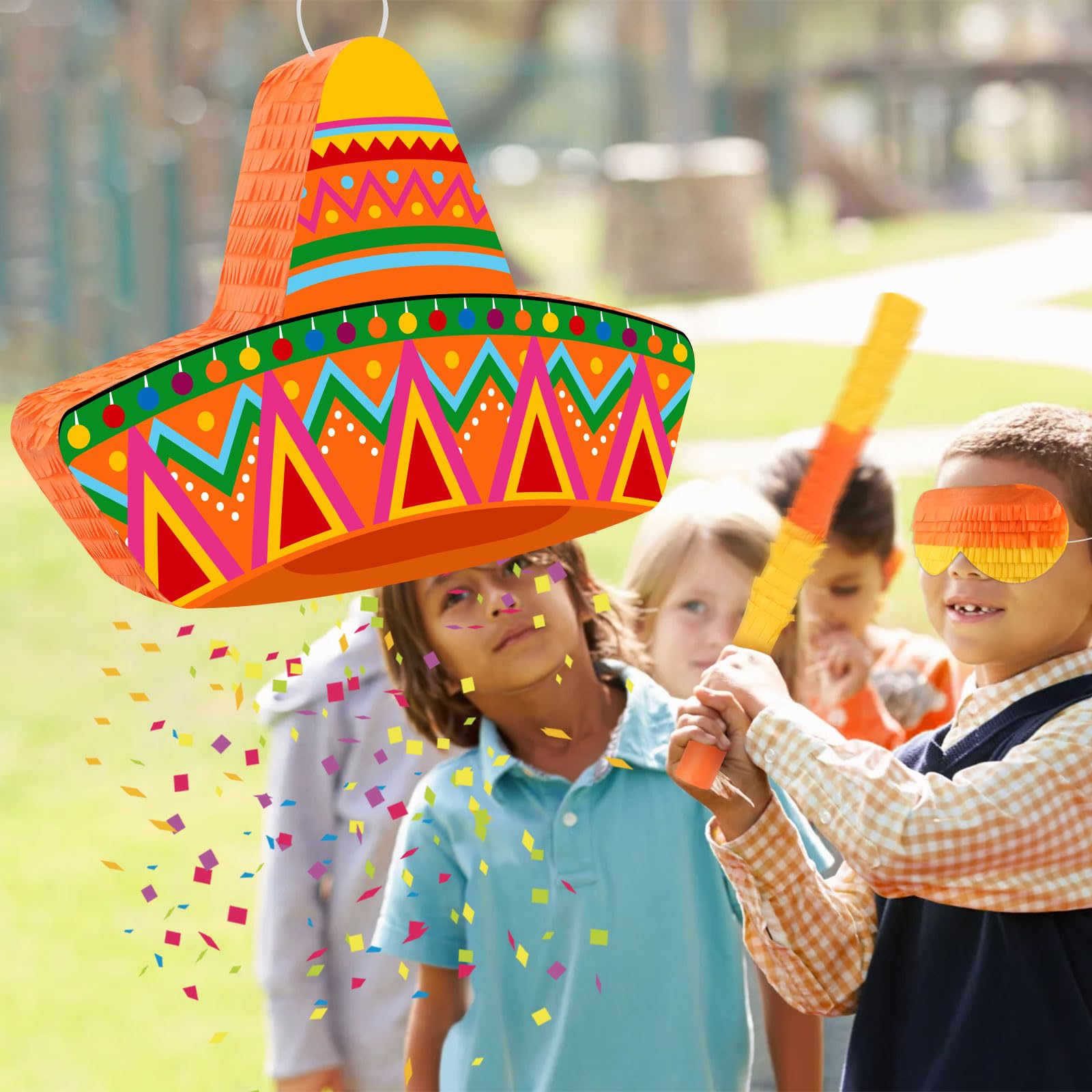 Hooqict Piñata mexicaine avec bandeau pour les yeux et bâton de chauve-souris pour décoration de fête, carnaval, Cinco de Mayo pour enfants et adultes