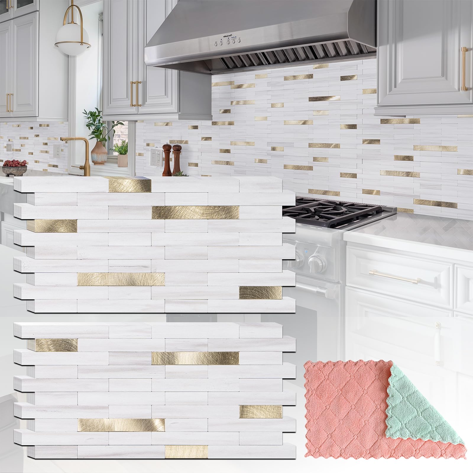 StyloVue 20 Sheets Peel and Stick Backsplash for Kitchen, 2026 Upgraded Dolomite Star Gray with Metal Glod Look Stick on Tile Upgrade Your Kitchen Backsplash, RV, Fireplace