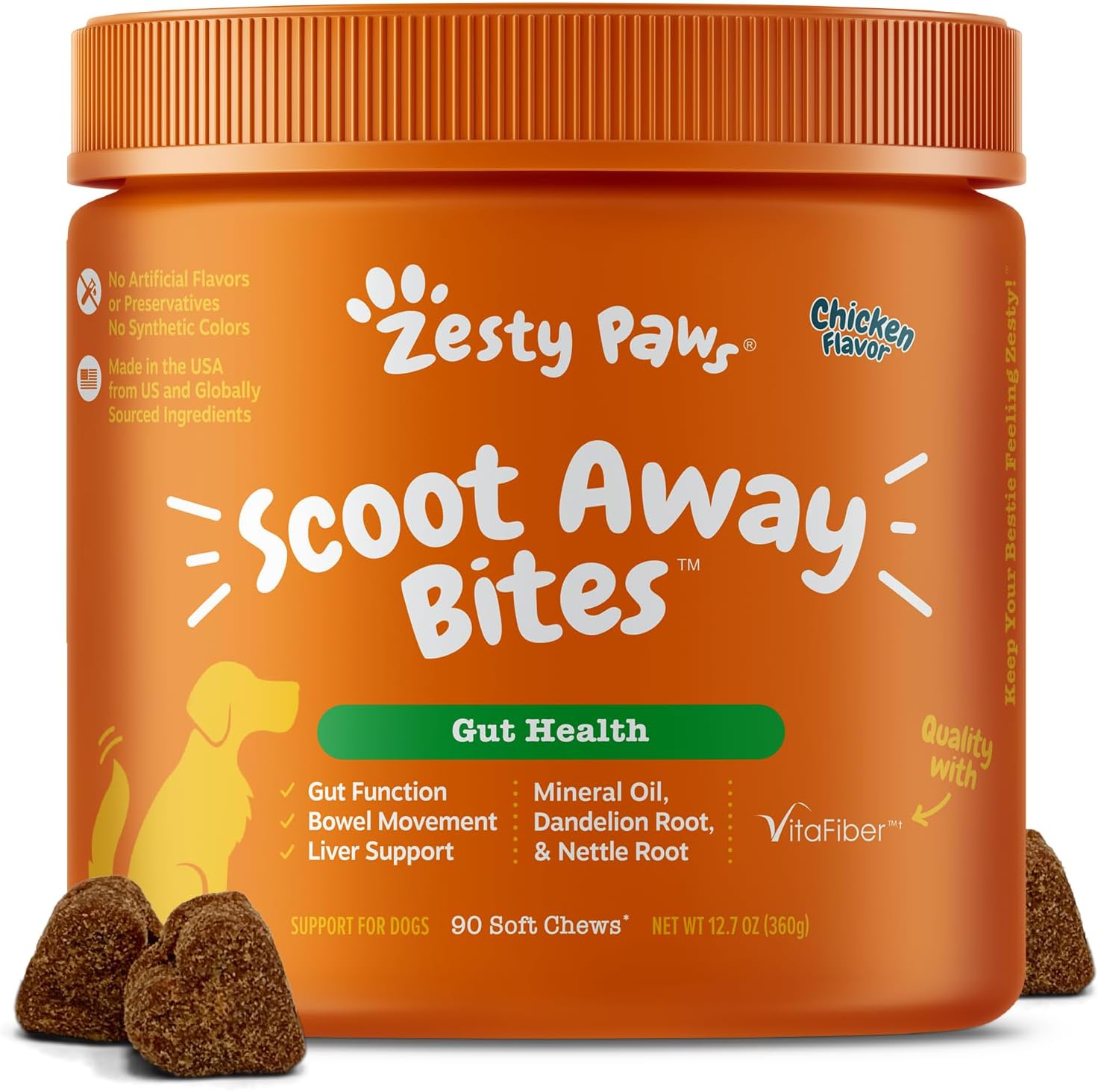 Zesty Paws Scoot Away Soft Chews – Healthy Bowel Function with Bromelain, Vita Fiber for Dogs, & Dandelion Root for Dog Digestive Support and Gut Health – 90 Soft Chews