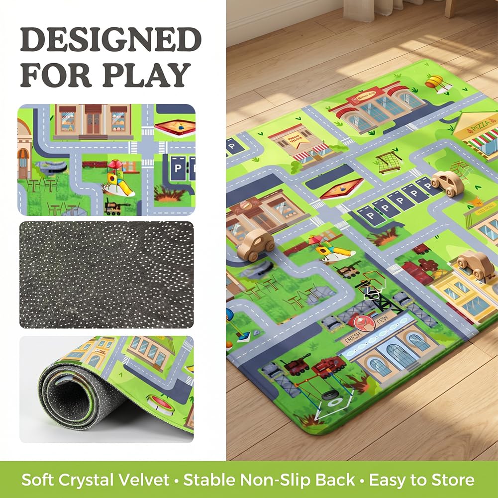 Tappeto da gioco per auto giocattolo, Tappeto Stradale per Bambini, per Bambini AntiscivoloTappetos Soggiorno e Camera da Letto -80×120cm