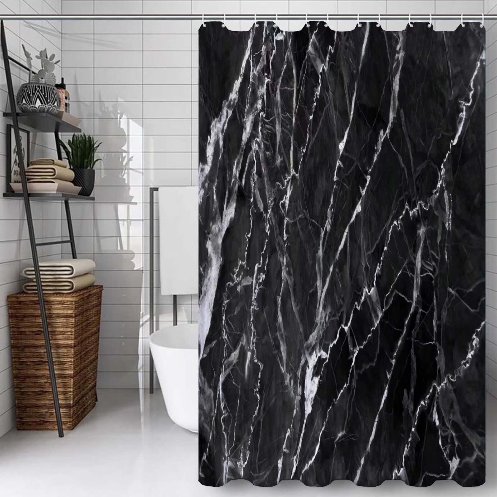 Rideau douche 150x200cm polyester lavable noir moderne pour baignoire domicile