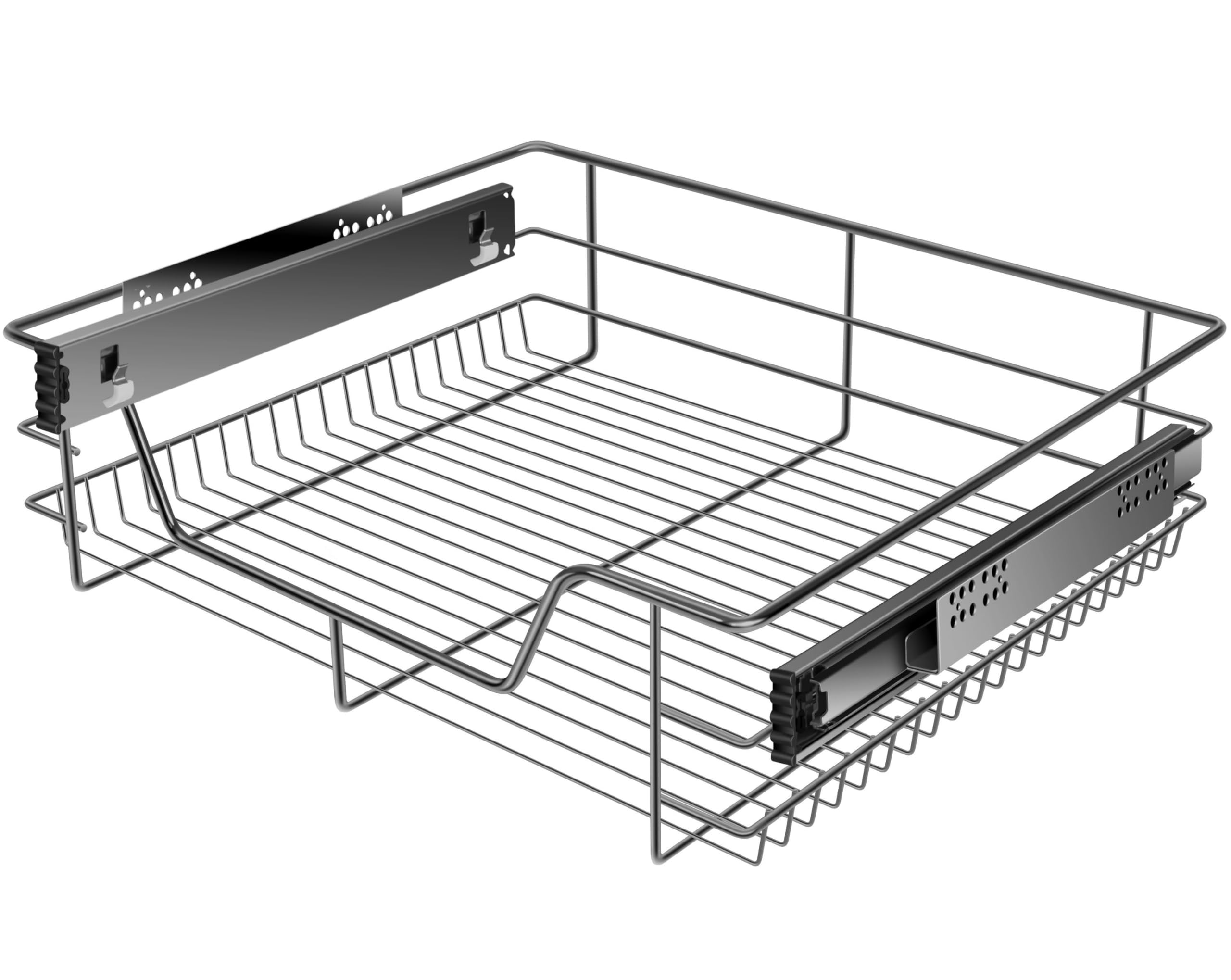 KESSER® Teleskopschublade 60cm Schrankbreite verchromt aus Edelstahl Schubladeneinsatz für Küchenschrank Korbauszug Schrankauszug, Anthrazit