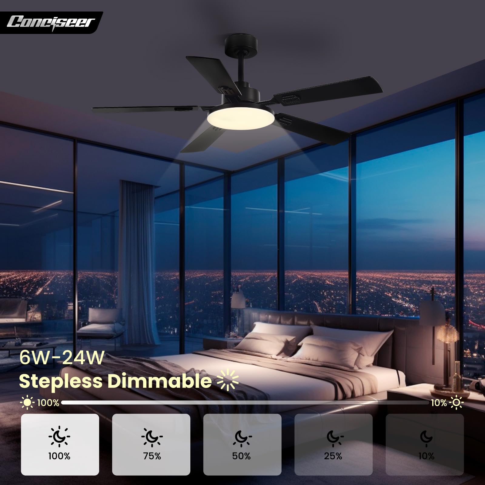 52 Inch Ceiling Fans with Lights and Remote for Bedroom Living Room Kitchen Office Indoor Outdoor Use 5CCT — view 5