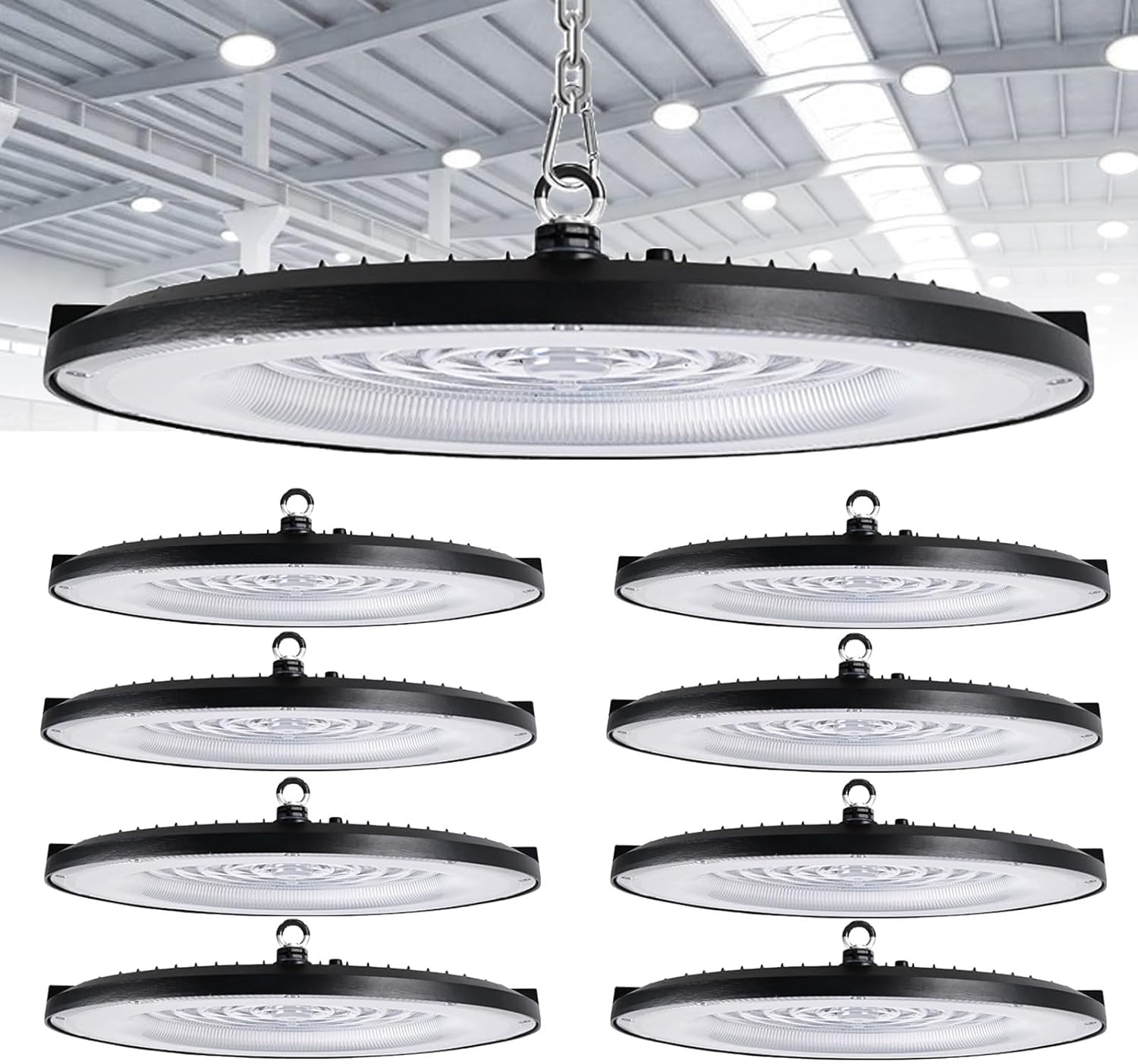 10 Packs UFO Led High Bay Light:100W 150W 200W LED High Bay Lights with 11,000/16,500/22,000 Lm, IP65 AC100–265V Lighting for Barn Garage Workshop Shop(4 Pack,100W)