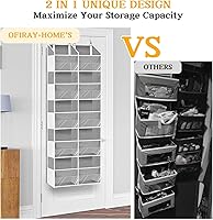 Vista 4 de Over The Door Organizer, 5-Tier Extra Large Behind Door Storage with 10 Big Front & 10 Mesh Pockets, 80lb Capacity, Hanging Storage Organizer with