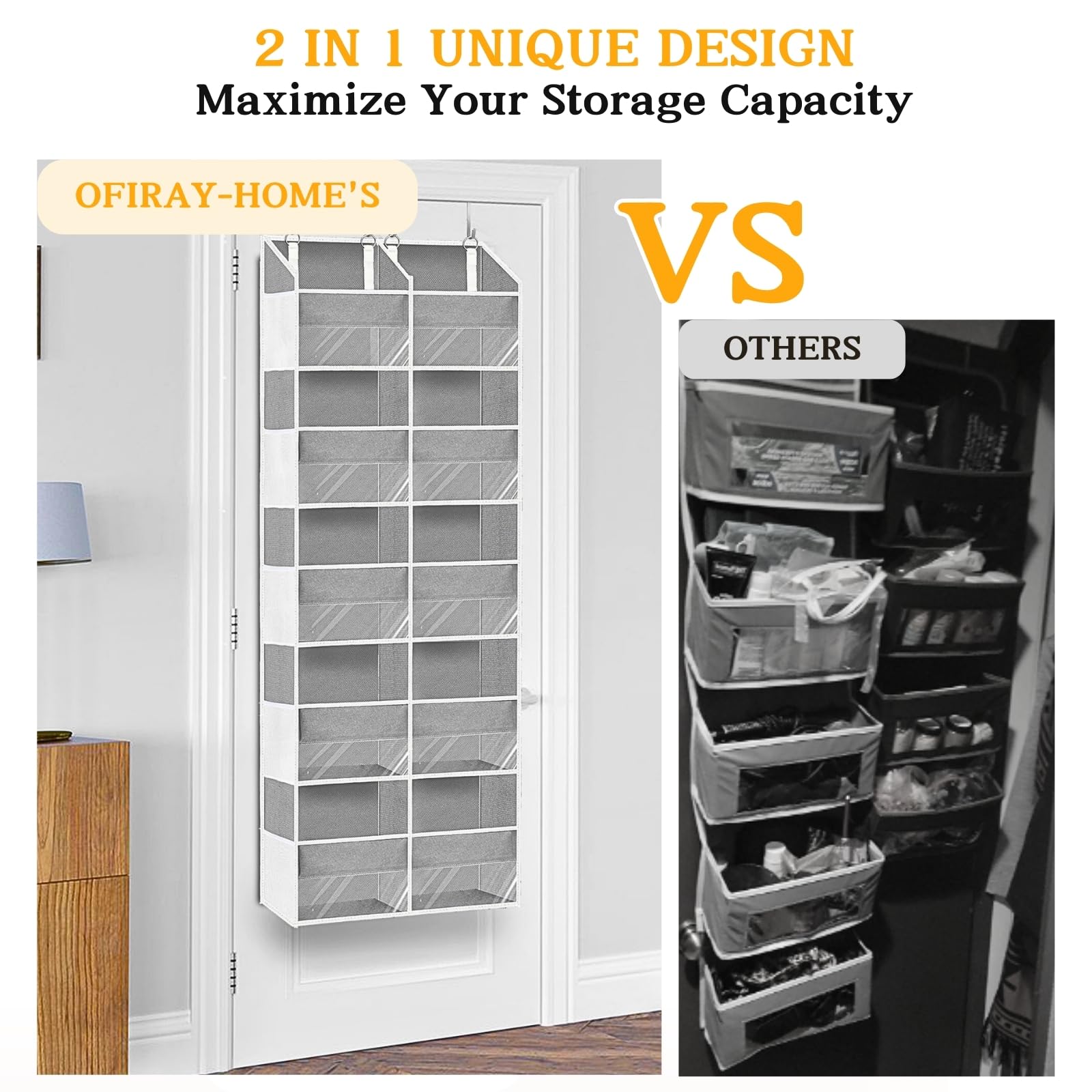 Ofiray-home Over the Door Organiser with 5 Tiers and 10 Compartments, Extra Large Hanging Door Storage with 4 Hooks - Image 4