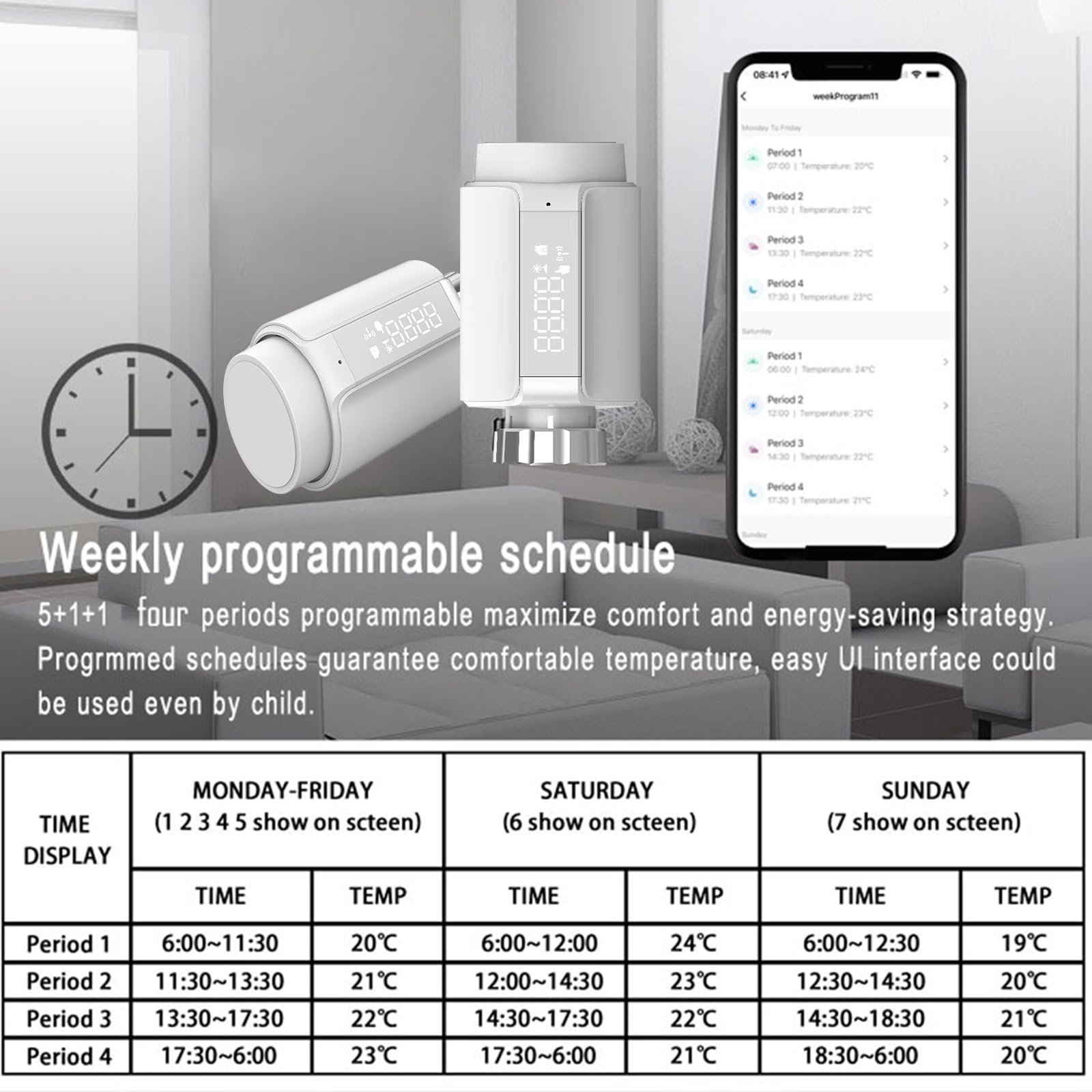 Smart Valvole Termostatiche per Termosifoni Zigbee,Controllo app Smart Life,Valvola Termostatica Controllo Vocale per, Alexa e Google Home