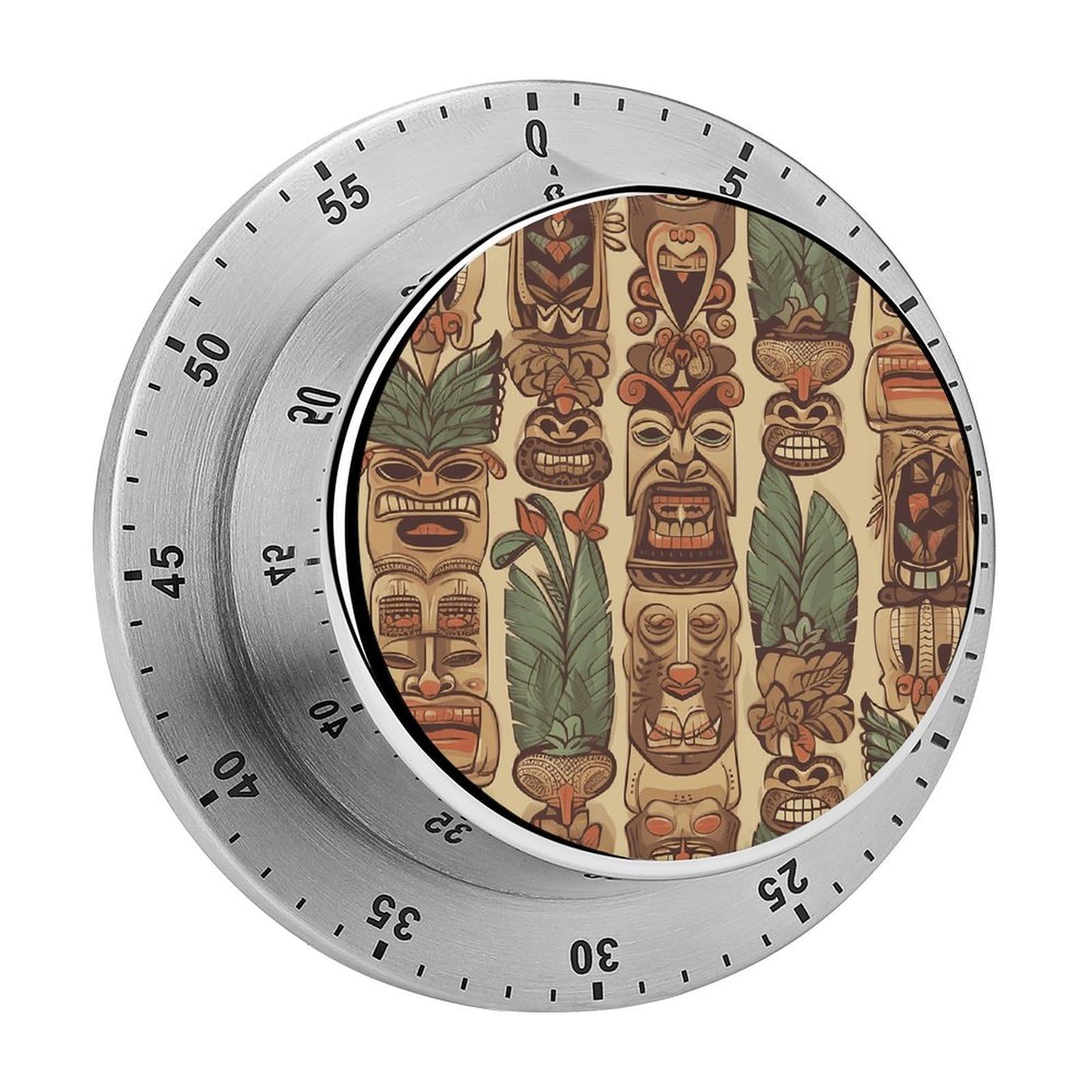 Vintage Aloha Tiki Timer with Loud Alarm Precision 60 Minute Wind Up Timer Portable Manual Countdown Timers Exquisite Stainless Magnetic Kitchen Timers for Cooking Chef Clock