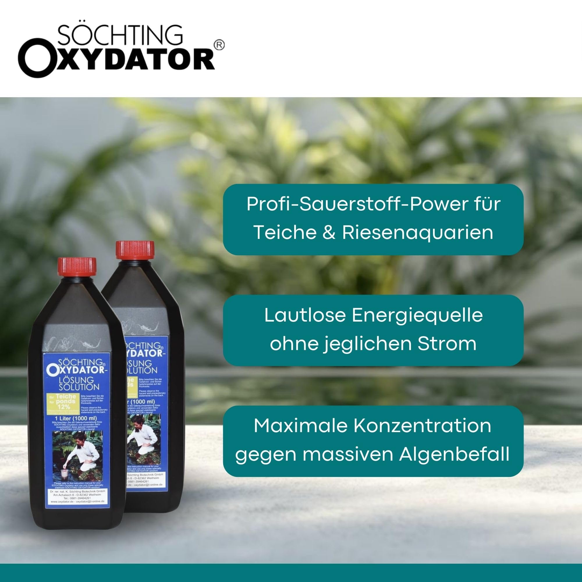 Söchting Oxydator-Lösung 12% im Spar-Set 2X 1 Liter – Doppelpack für Profi-Anlagen & Teiche – Maximale Sauerstoff-Power – Effiziente Algen-Bekämpfung & Vitalität