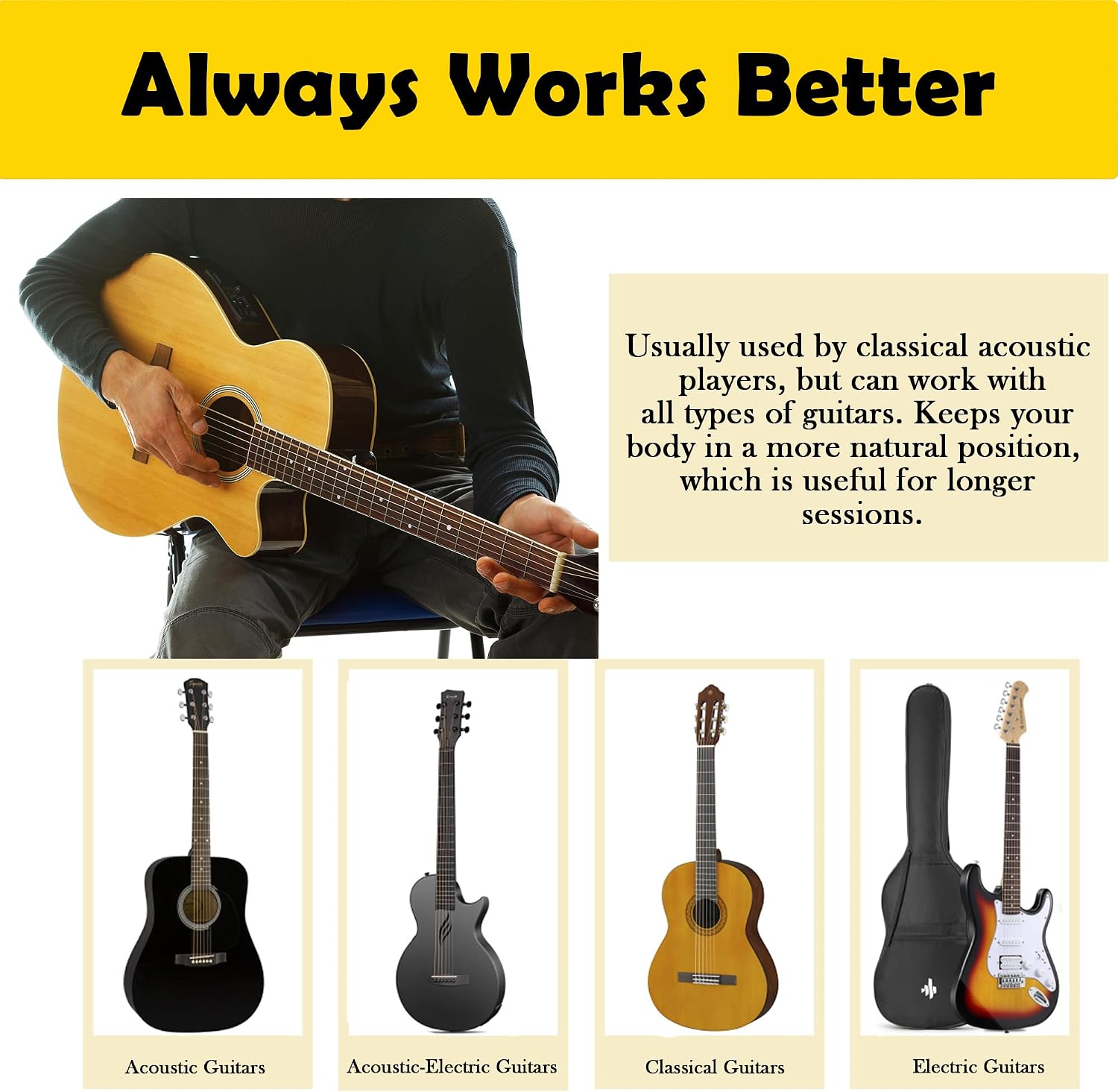 Guitar Support, Guitar Cushion for Classical Acoustic Electric Guitarist, Guitar Rest Ergonomic Playing Mat Leg Pad, Professional Guitarist Musical Instruments Accessories Tool with Bag image 5