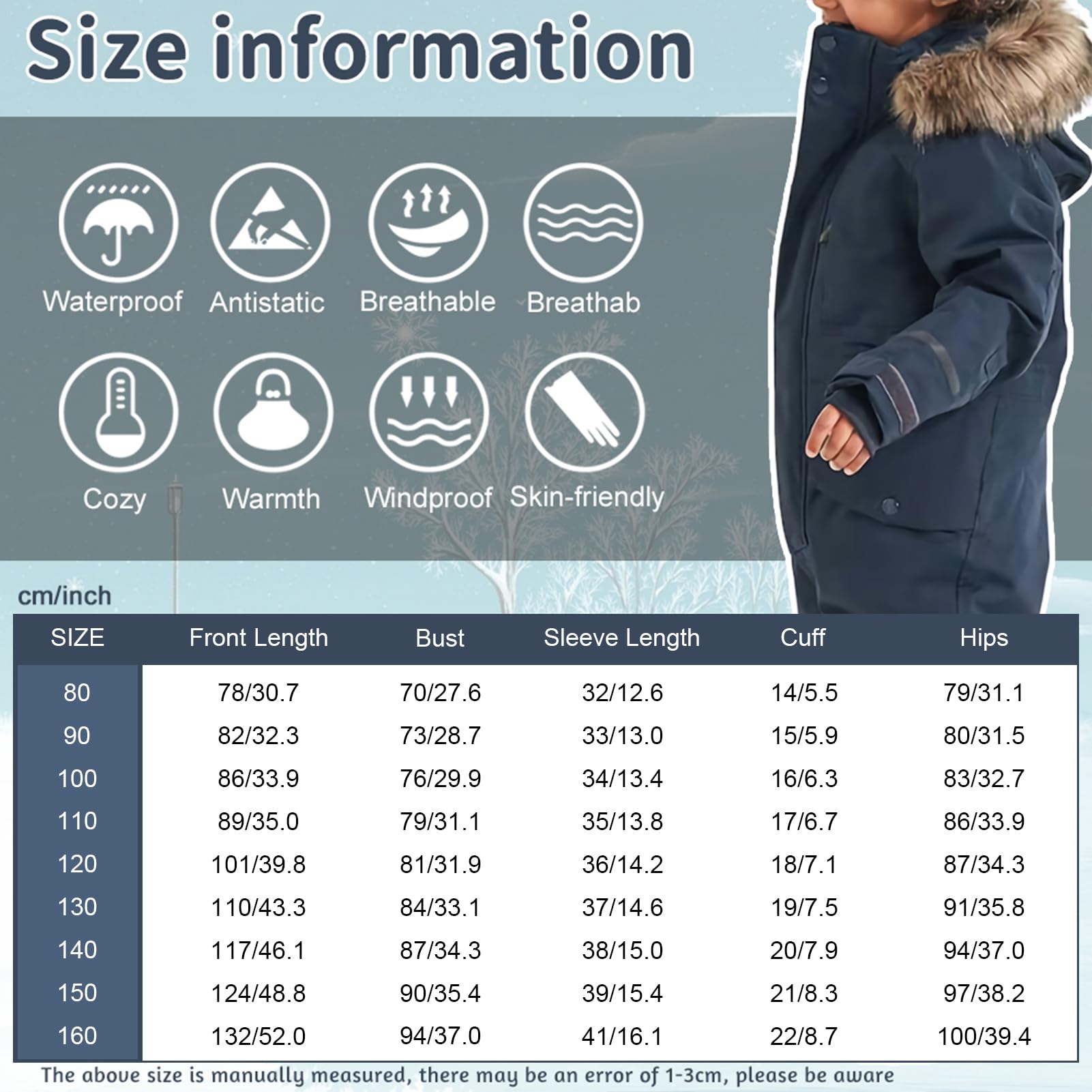 Combinaison de Ski Une Pièce Enfant Garçon Costume de Neige Fille Coupe-Vent Imperméable