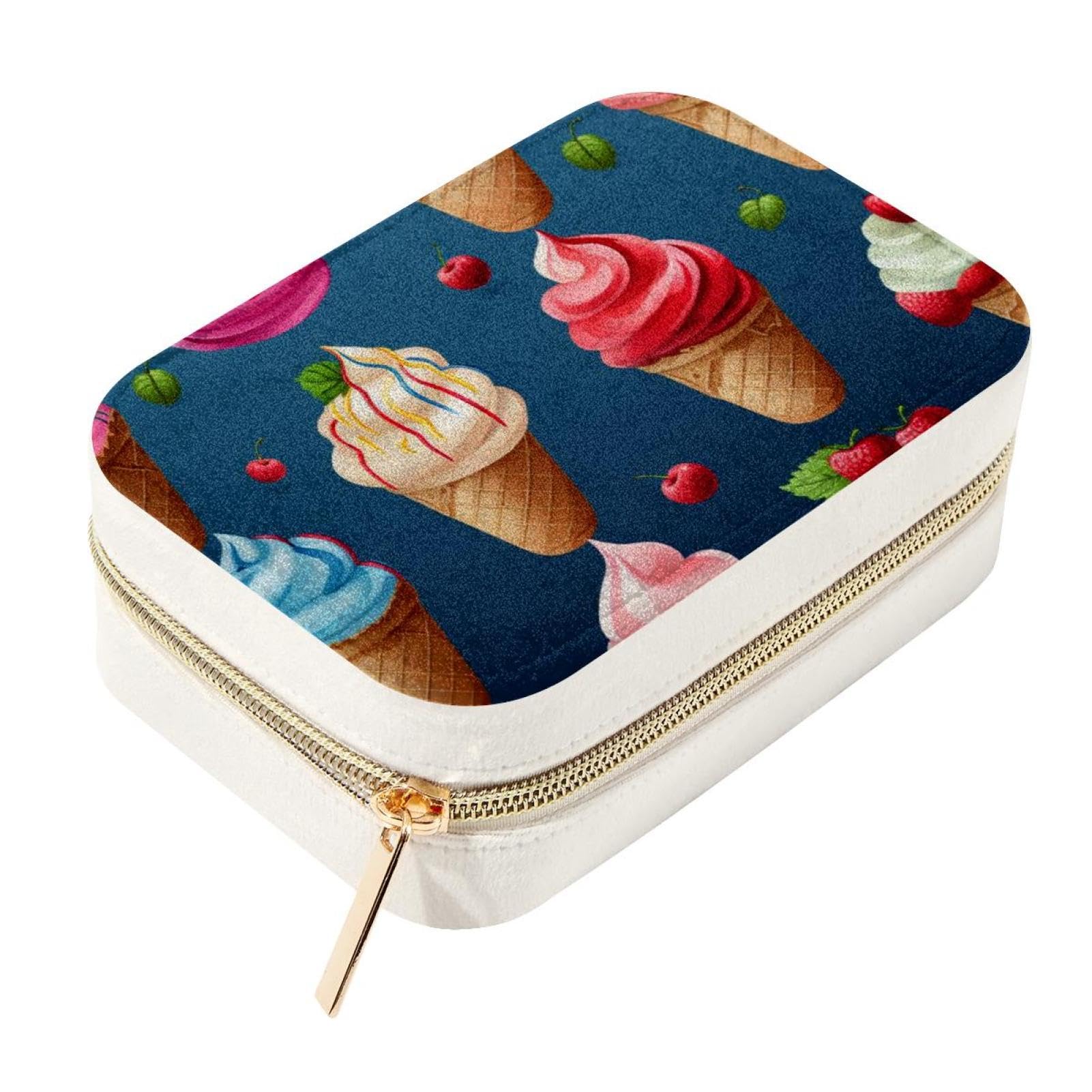 Boîte à bijoux de voyage velours crème glacée étui rangement portable bagues