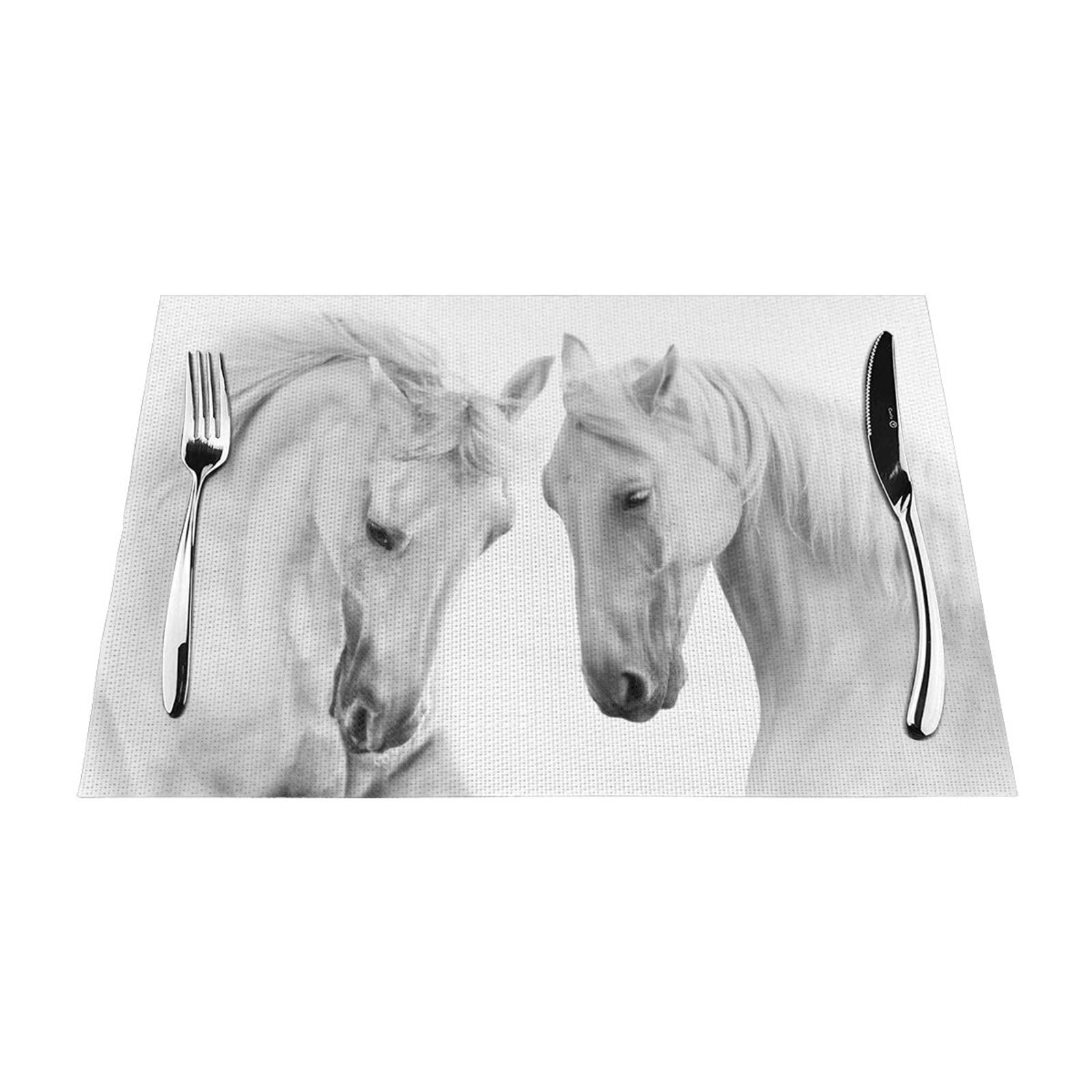 Set de table PVC blanc motif cheval 30x45 cm lot de 6