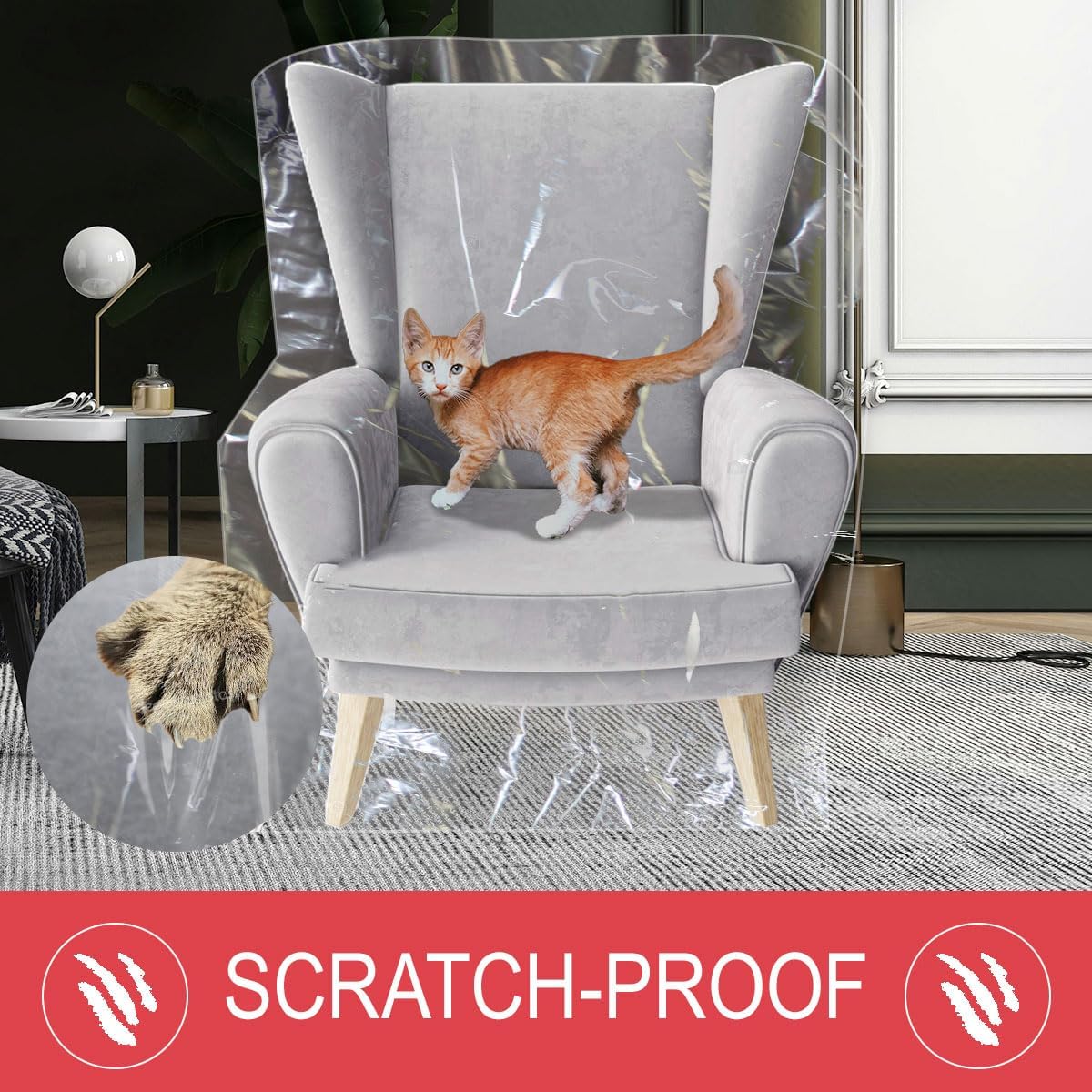 LAMINET Heavy-Duty Plastic Recliner Cover – Clear Vinyl Waterproof Protector for Armchairs, Living Room Chairs, Guards Against Cat/Dog Scratches, Pet Hair, Dust, and Spills – Ideal for Storage Moving