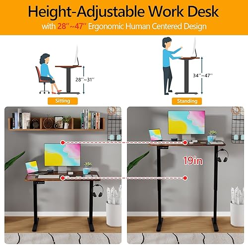 Miniatura 42 de Estación de trabajo de computadora de altura ajustable, escritorio eléctrico de pie para sentarse, mesa de computadora que se eleva hacia arriba y
