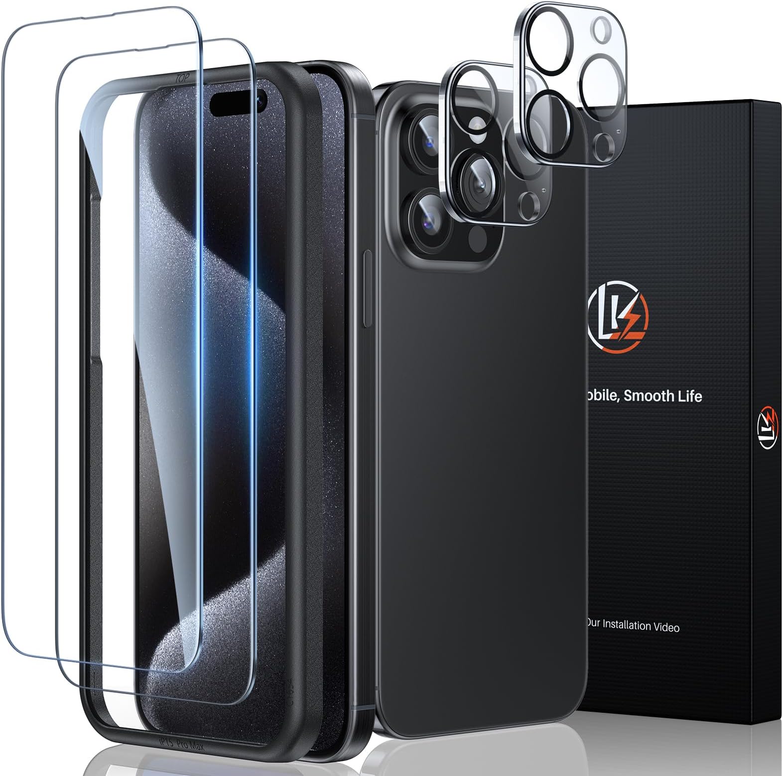 [2+2] LK 2 Pack for iPhone 15 Pro Max Screen Protector + 2 Pack Camera