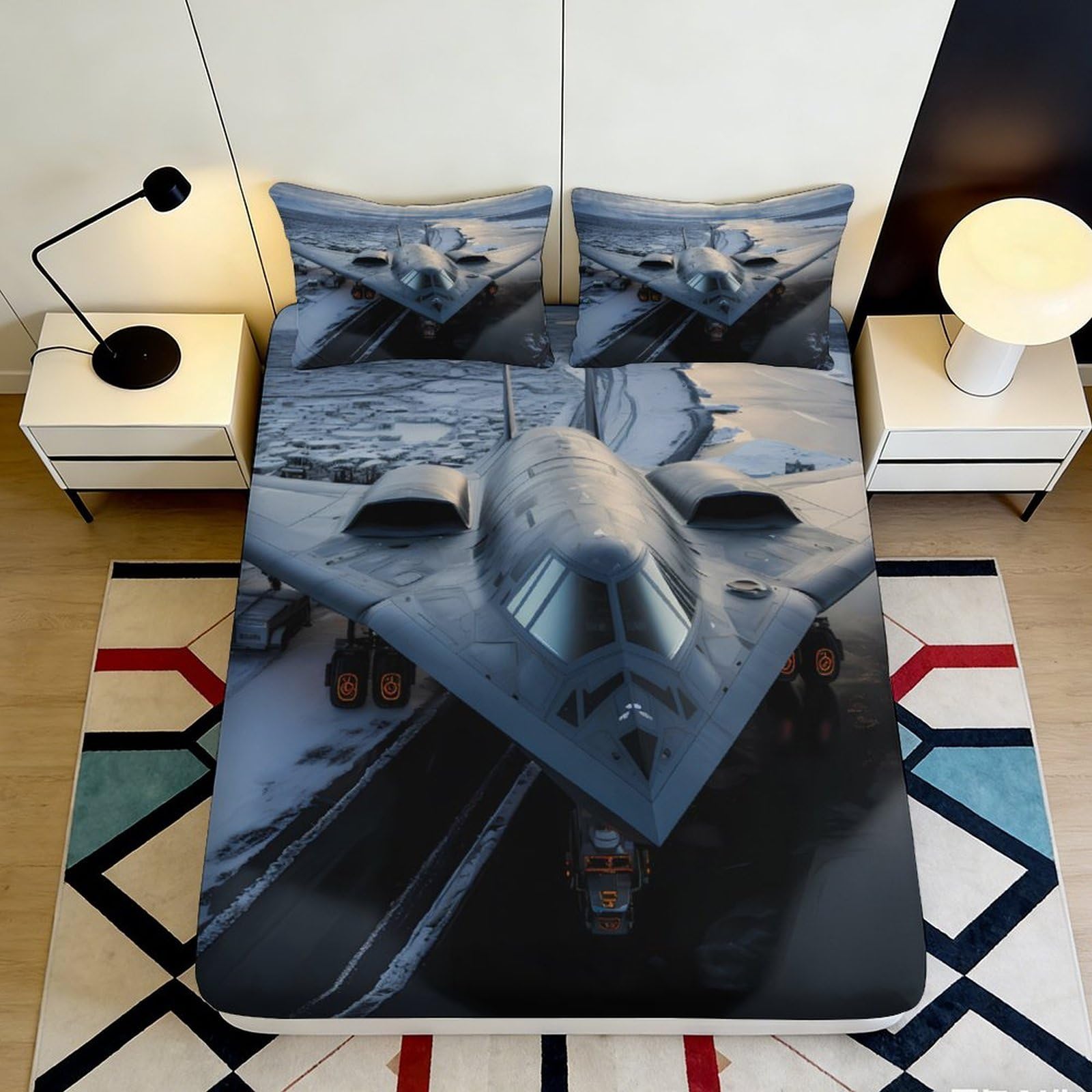 Pnayamiorkfel Style-9 3D Printed Stealth Fighter Fitted Sheet Microfiber Bedroom Decor Jet Aircraft Bed Cover For Home Dorm Protection 90X200x25cm