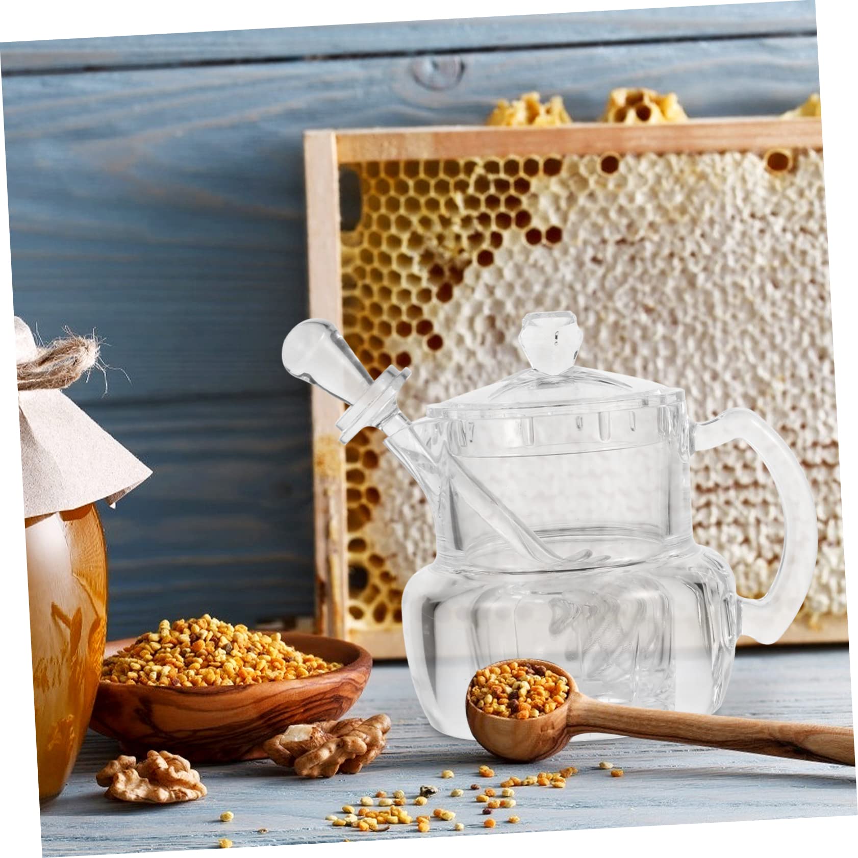 FUNOMOCYA Honey Pot Dipper Acrylic Honey Jar Syrup Dispenser Bulk Mini Jars for Home Kitchen