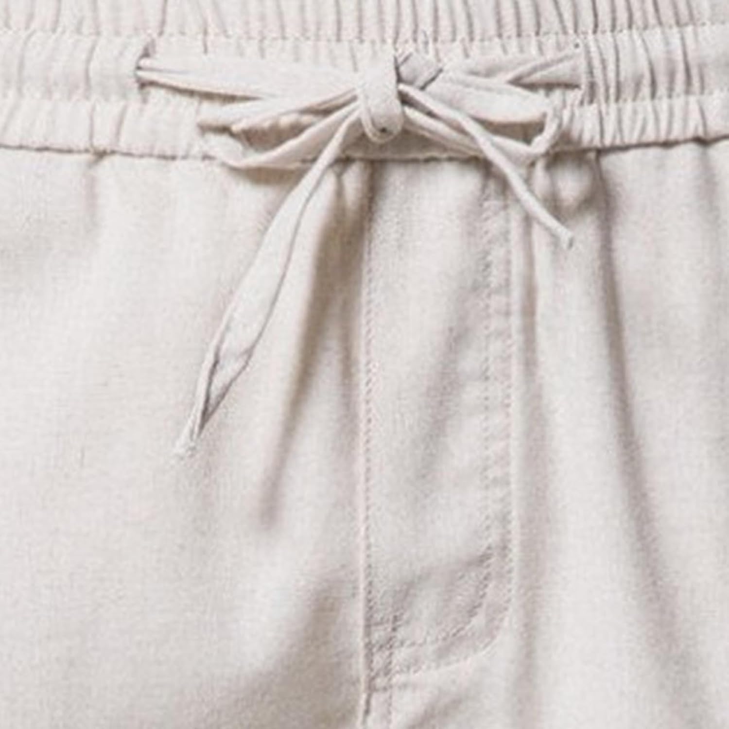 DGHM-JLMY Men's Mid-Waist Beach Golf Shorts Drawstring Cotton Linen Elastic Waist Shorts Summer Lightweight Casual Shorts