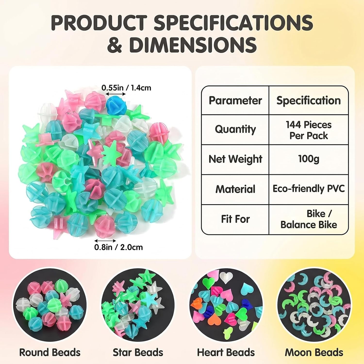 144 Pcs Glow in the Dark Bike Wheel Spokes Decorations, Colorful Bicycle Spoke Beads, 4 Styles Bike Accessories for Cycling Safety & Fun image 2