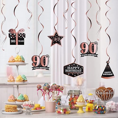 Miniatura 601 de LINGTEER Happy 65th Birthday Decorations Set - 12Pcs Black & Gold Swirls Streamer,Happy Birthday Bunting Banner,Cheers to 65 Years Old Bday Party
