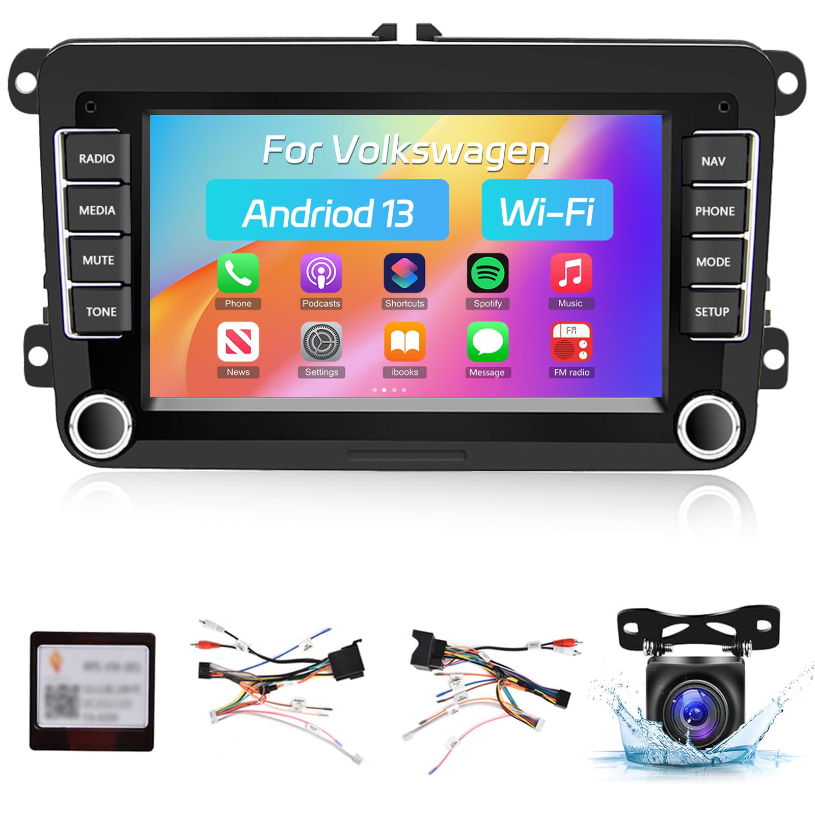 NHOPEEW Android 13 Autoradio per VW Passat b6 b7 Golf 5 6 Jetta T5 EOS POLO Touran Seat Sharan - Carplay & Android Auto - Schermo touchscreen da 7 pollici con EQ WiFi GPS Mirror Link