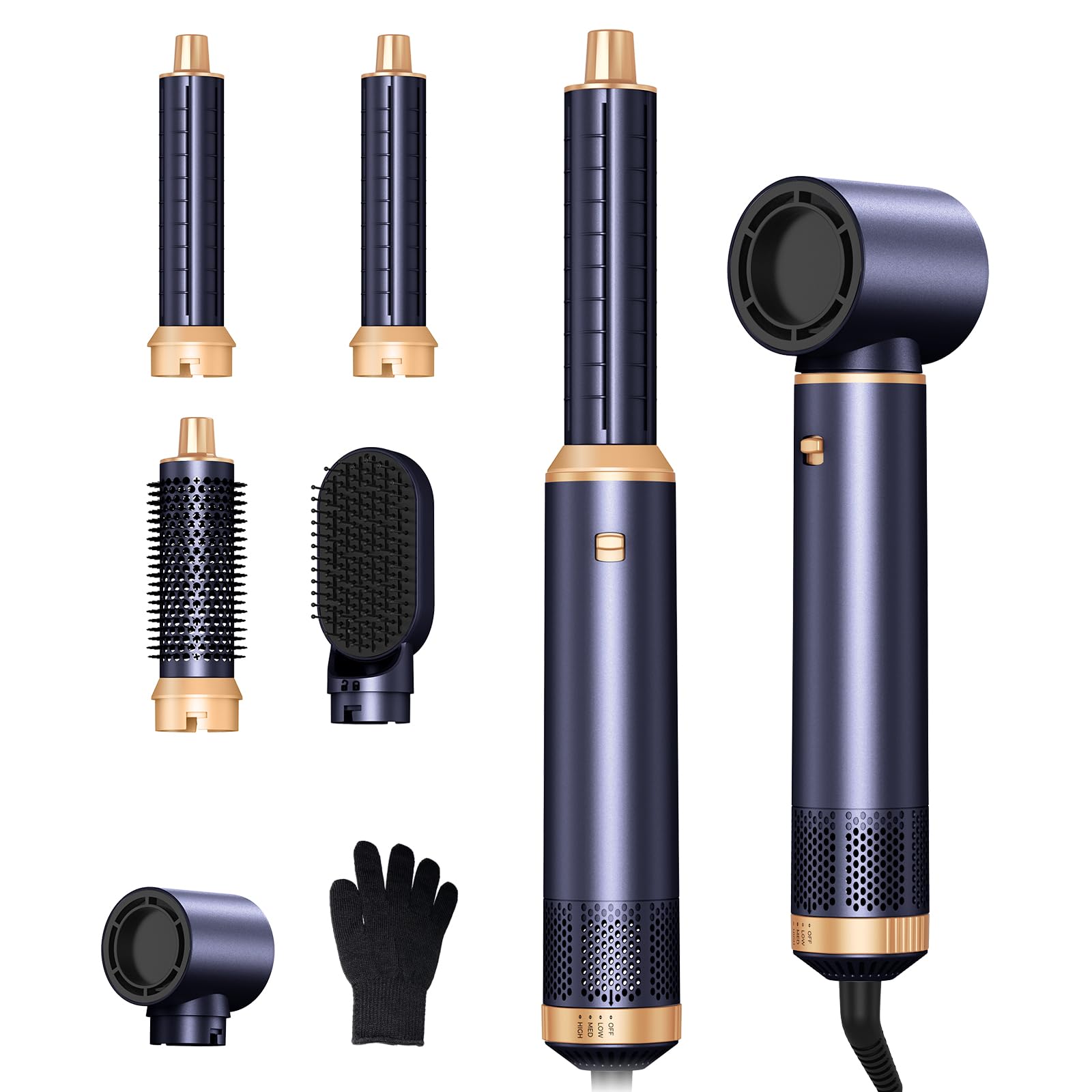 Mogawave Air Styler Airbrush 5 en 1,Seche Cheveux Pro Professionnel, Hair Styler avec Fer à Boucler à Air de 30 mm,Brosse Soufflante Ionique Pour Cheveux Bouclés et Lissés,Choix Cadeau