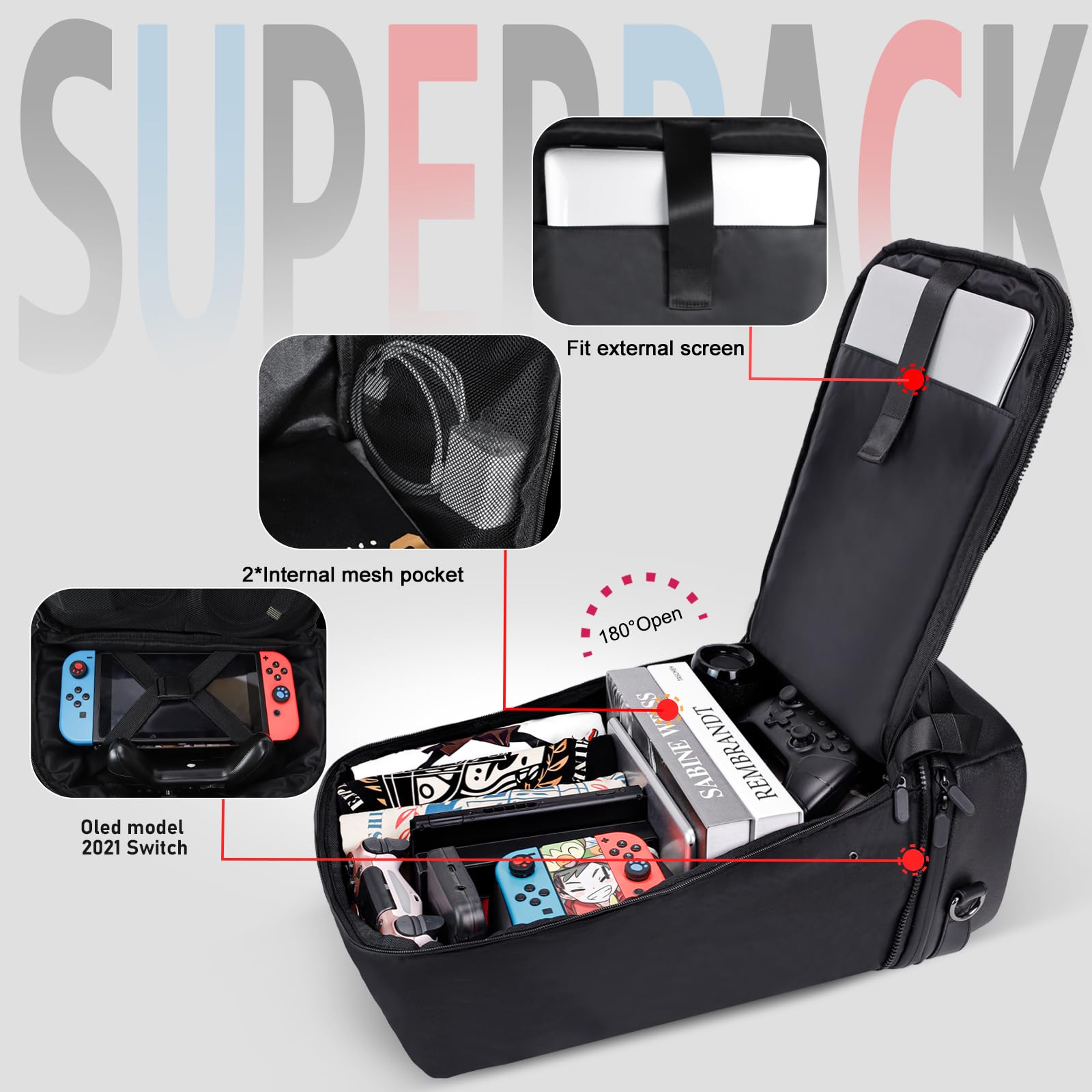 Krone Kalpasmos Étui de transport pour Nintendo Switch/Switch OLED (2021)/Switch Console Pro, sac de transport de protection compatible avec la station d'accueil ROG Ally