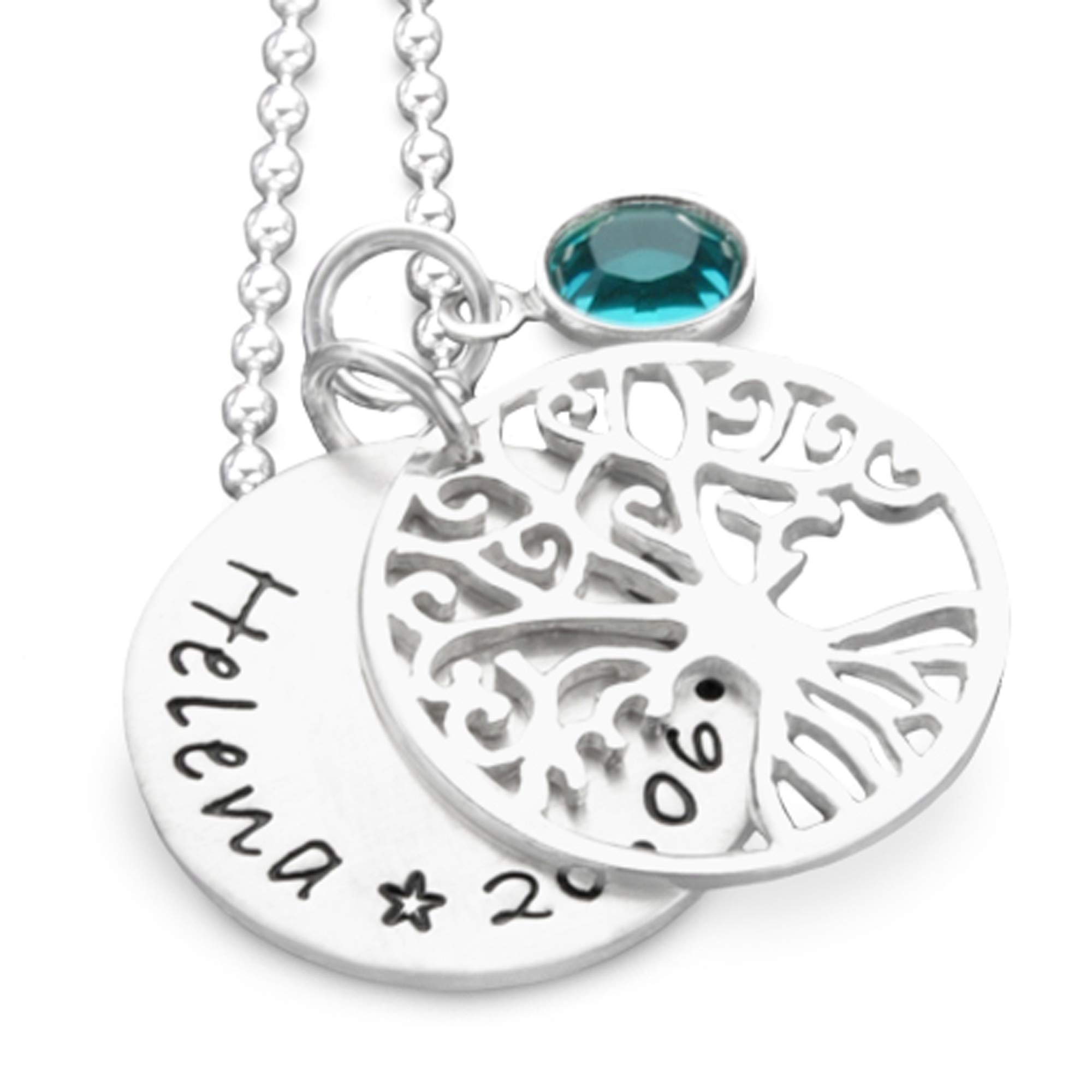 Taufkette Lebensbaum Mädchen Jungs Silber Gravur personalisiert TAUFBÄUMCHEN 925 Silberkette Taufschmuck Name Datum Geburtsstein