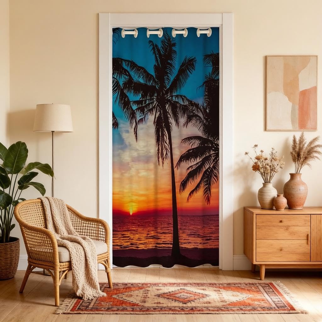 Cortina de privacidad para puerta con diseño de océano y aislamiento térmico de 86x203 cm