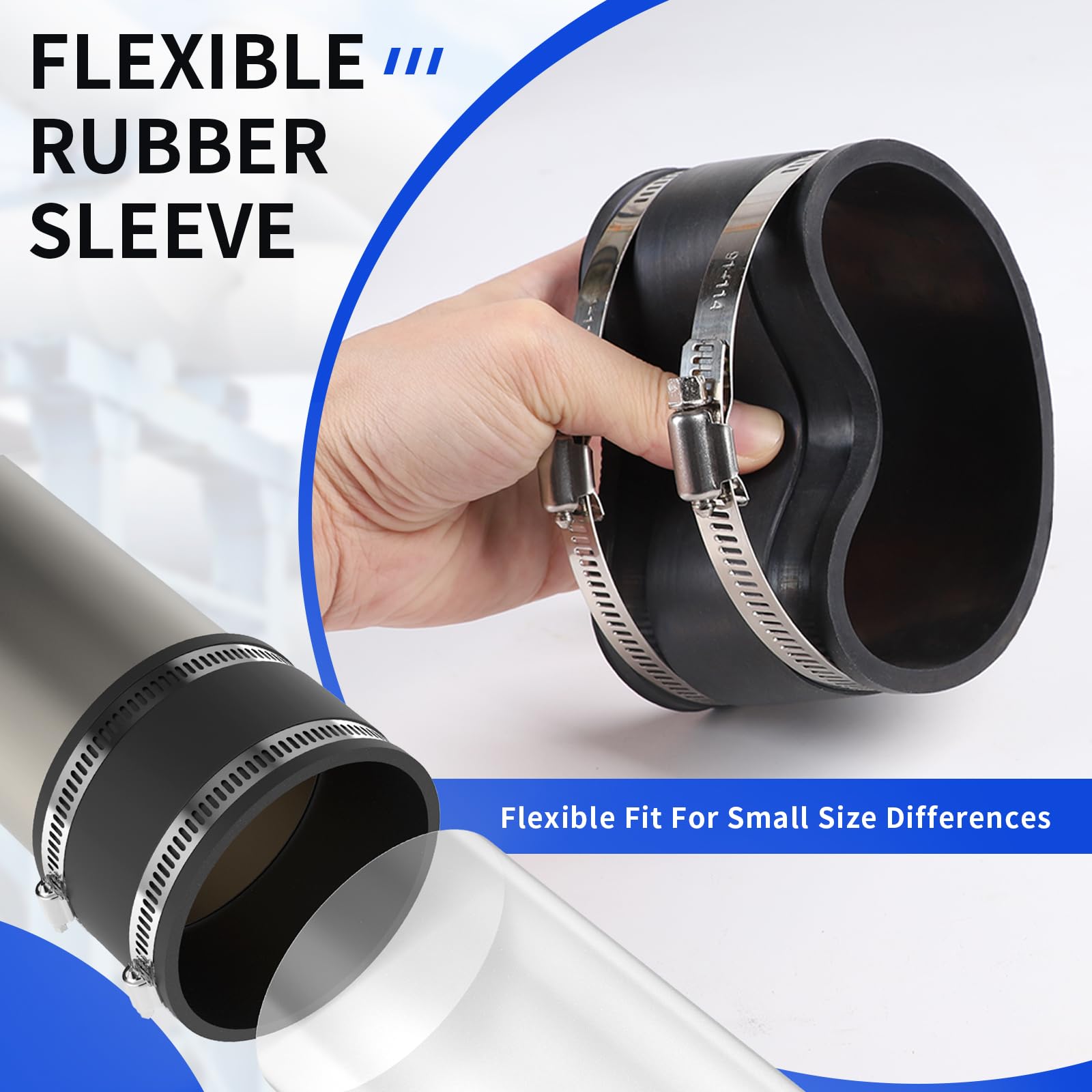EFUTURETIME 125mm Manguito de Goma Flexible de EPDM Rango de Sujeción 122-125mm con Abrazaderas de Acero Inoxidable para Tubos de PVC Manguera de Ventilación, Separador de Polvo, Filtro de Carbón