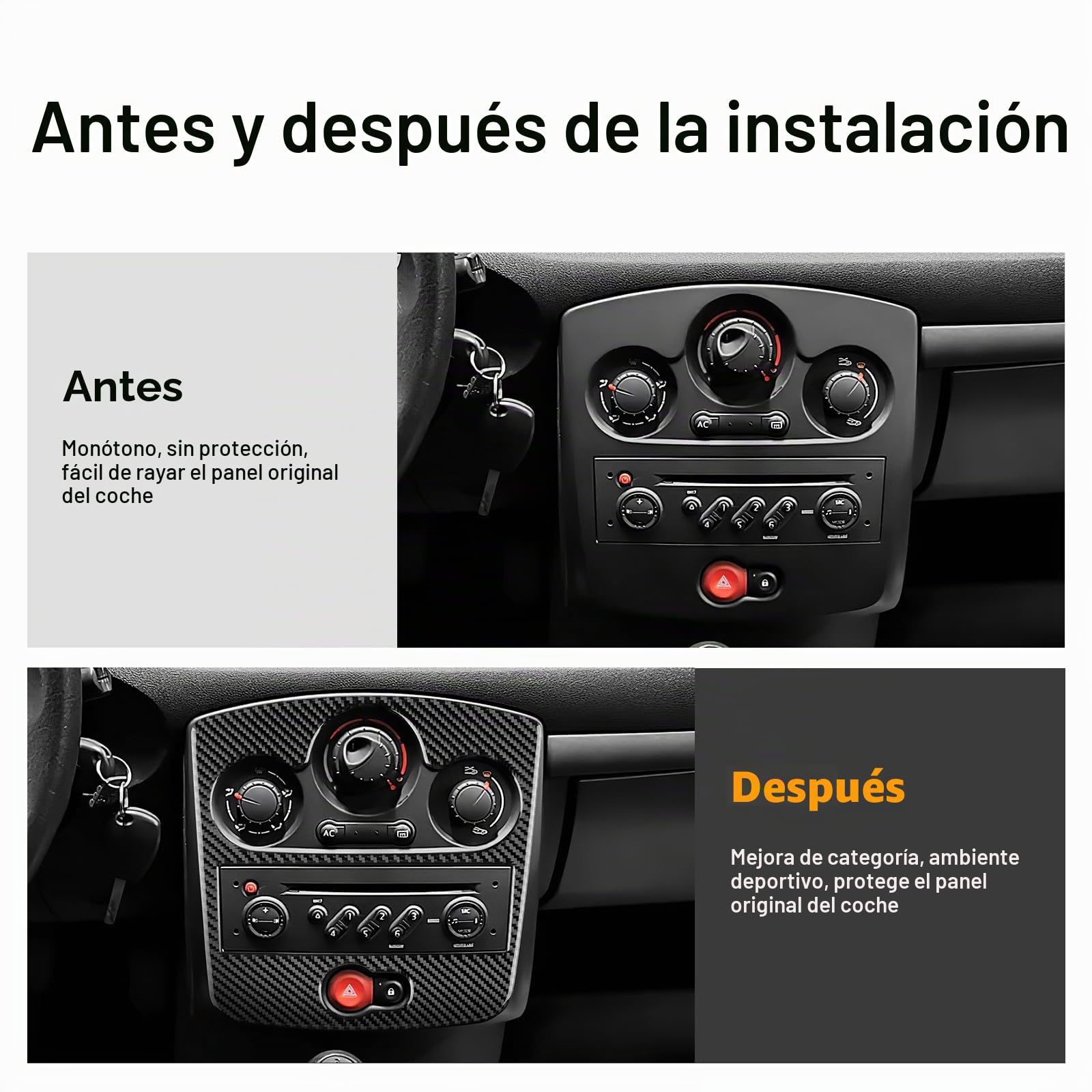 KUNGKIC Para Renault Clio 3 2006-2012 Adhesivo de fibra de carbono para CD y AC del coche, panel de climatización central, salida de aire, marco decorativo, accesorio para el interior, regalo (negro)