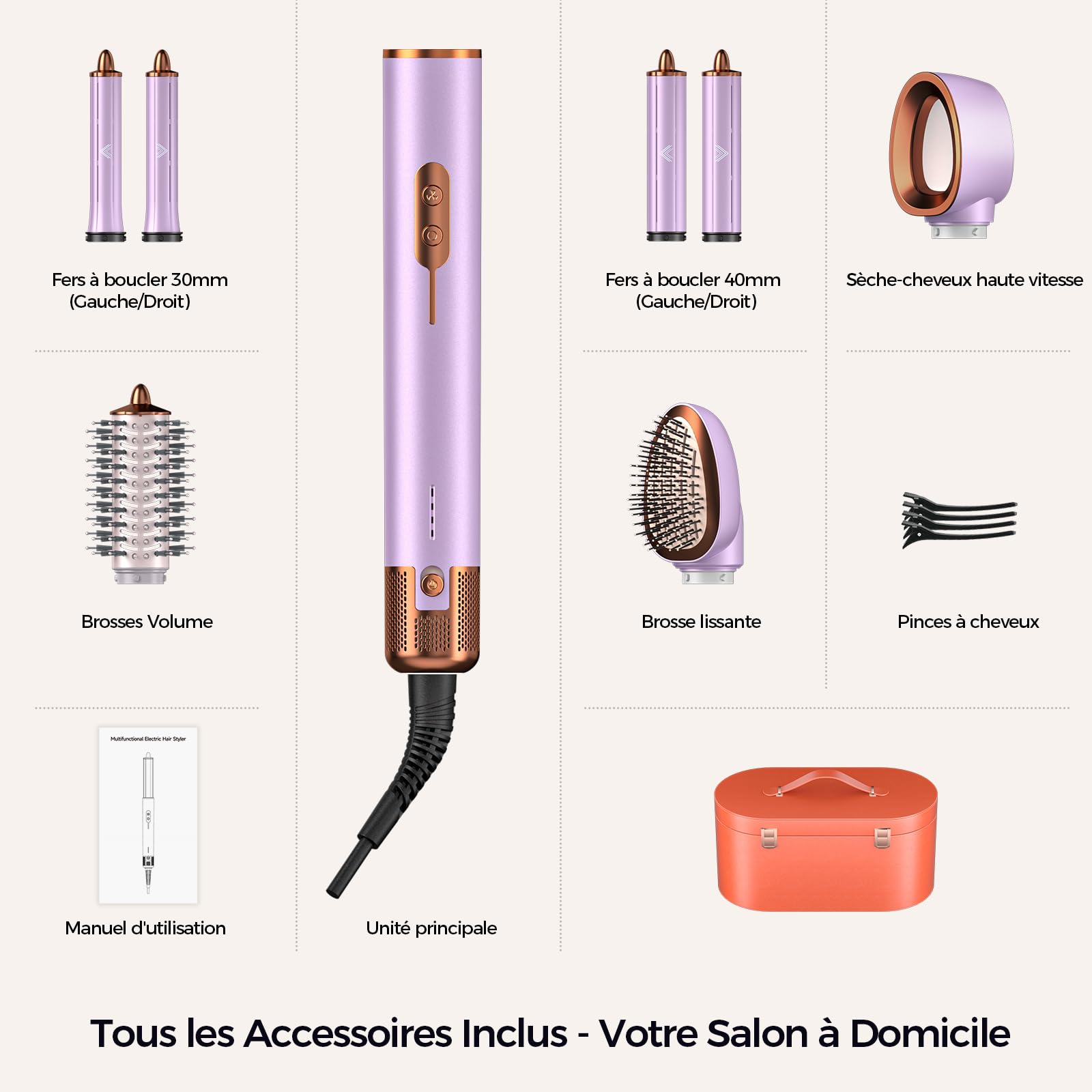 Cwexi Air Styler 7 en 1 1700W Brosse Soufflante Boucleur Automatique Brosse Lissante Sèche-Cheveux Ionique