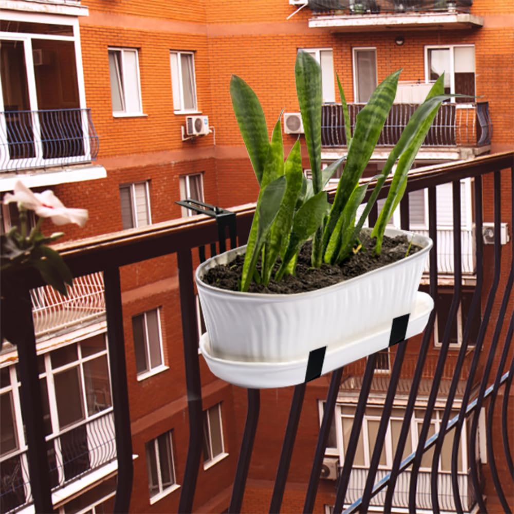 2 Supports Jardinière Réglables HNKDKJ - Fer Noir - Pour Clôtures, Rebords - Extérieur/Intérieur