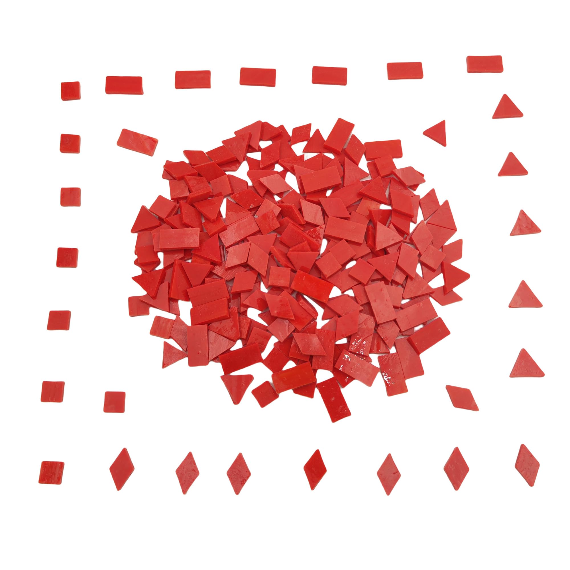 4 Shapes Mixed Glass Mosaic Tiles,Square+Diamond+Triangle+Rectangle 220 PCS Stained Glass Mosaic Pieces for Handmade Art Crafts and Home Decoration (Red)