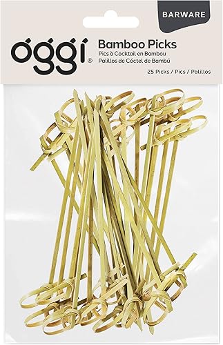 Miniatura 5 de OGGI Palitos de cóctel de bambú, 25 piezas, palillos de Martini de bambú, brochetas de cóctel de madera reutilizables, palitos de Martini para