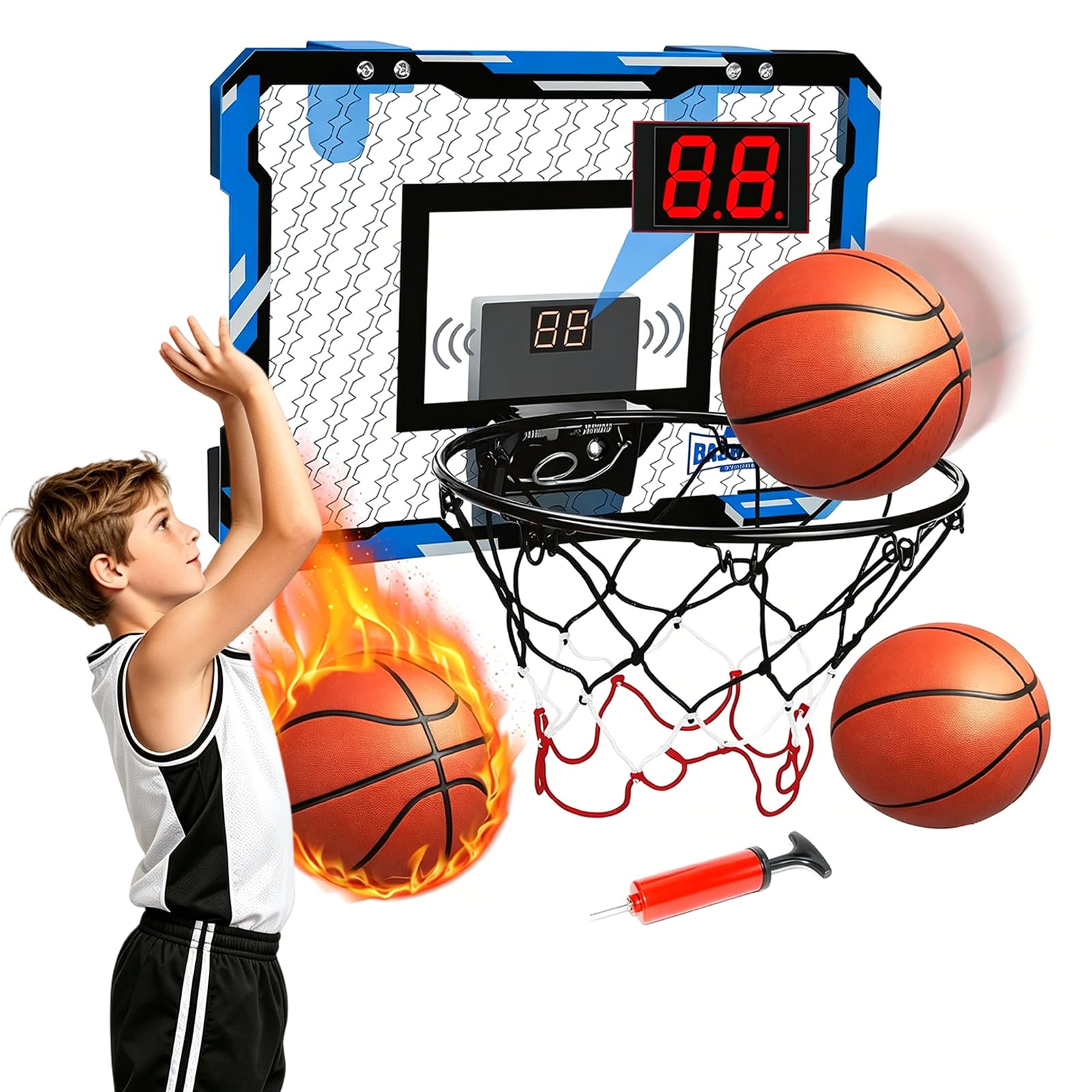 TEKXDD Indoor Basketball Hoop, Door Mounted with Electronic Scoreboard