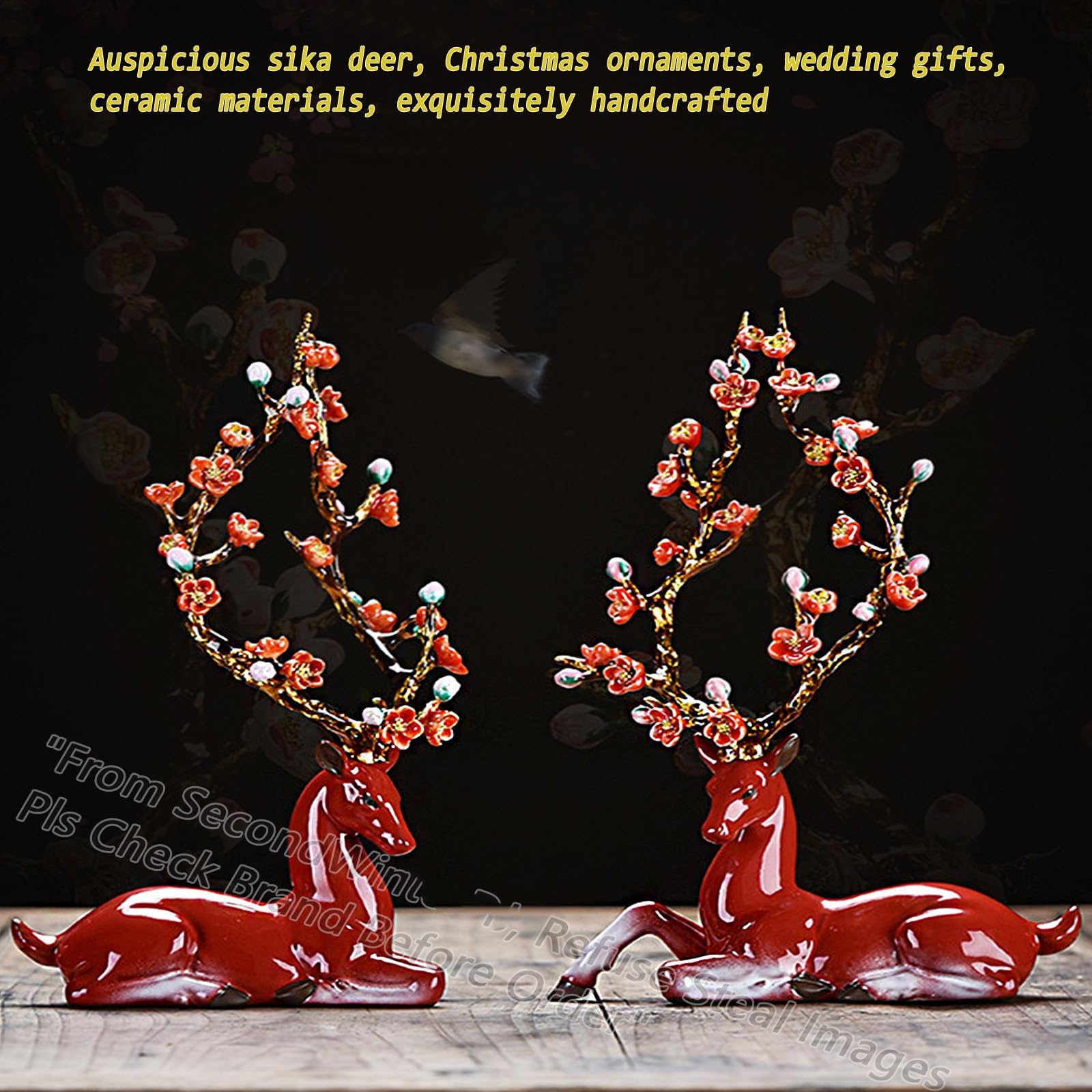 dekoracja biurka statuetka - porcelanowe figurki jelenia sika rzeźba renifera, figurki zwierząt ceramiczne posągi łoś wystrój domu, 25 cm figurka artystyczna na biurko, kolekcjonerska Cra