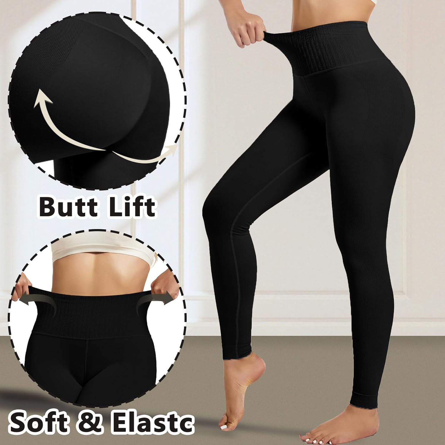 +MD Shapewear for Women Tummy Control Seamless High Waisted Light Compression Footless Tights Leggings - Image 3