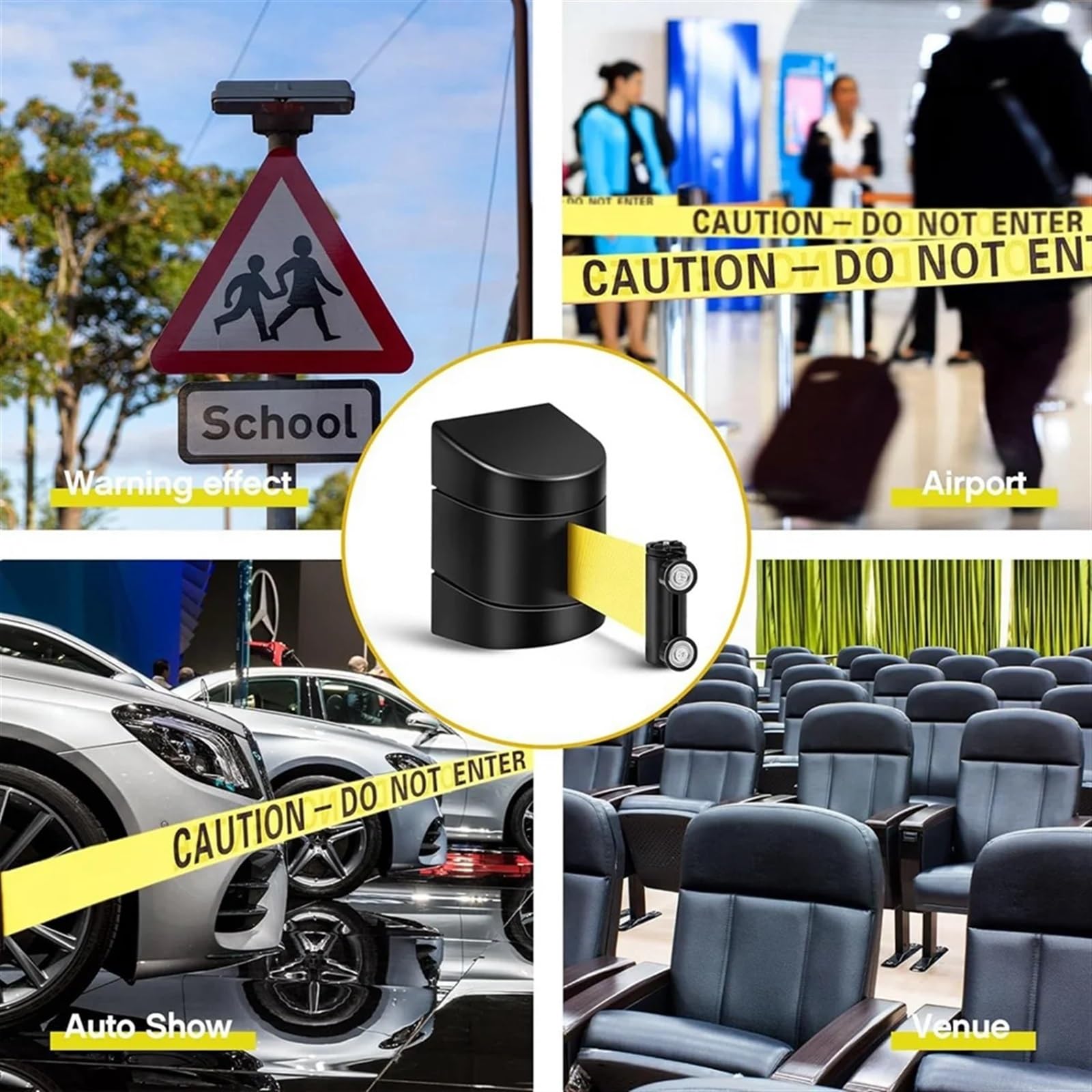 Cinta Balizamiento Montado En Pared Barrera de seguridad retráctil con montaje en pared magnética 16,4 pies, barrera for control multitudes, cinturón fijo estuche ABS para Aeropuertos