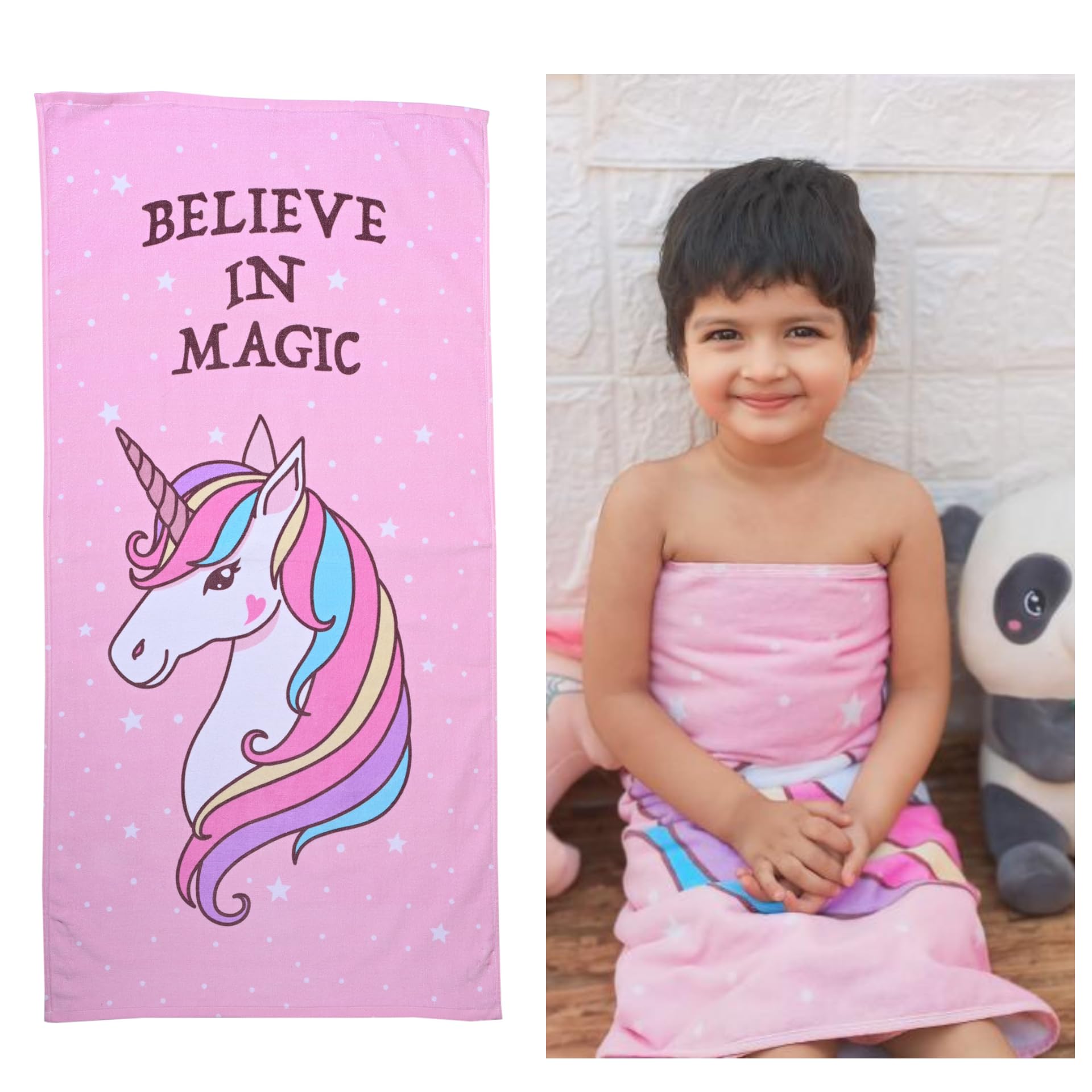 MumsLap Kids Bath Towel | Pink Color Unicorn Print Towel for Baby Girl & Boy | Premium Soft & Absorbent 100% Cotton Drying Towels |380 GSM |Versatile for Bath, Pool and Beach_(Pack of 1)-image-29