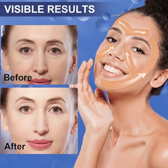 Anti-Wrinkle Tape | Facial Myofascial Lift Tape for Skin Firming, Toning & Tightening | Lift Tape for Face, Neck & Forehead | Smooths Wrinkles, Lifts Skin Anti-Aging Face Patches (4 Colors Assorted)