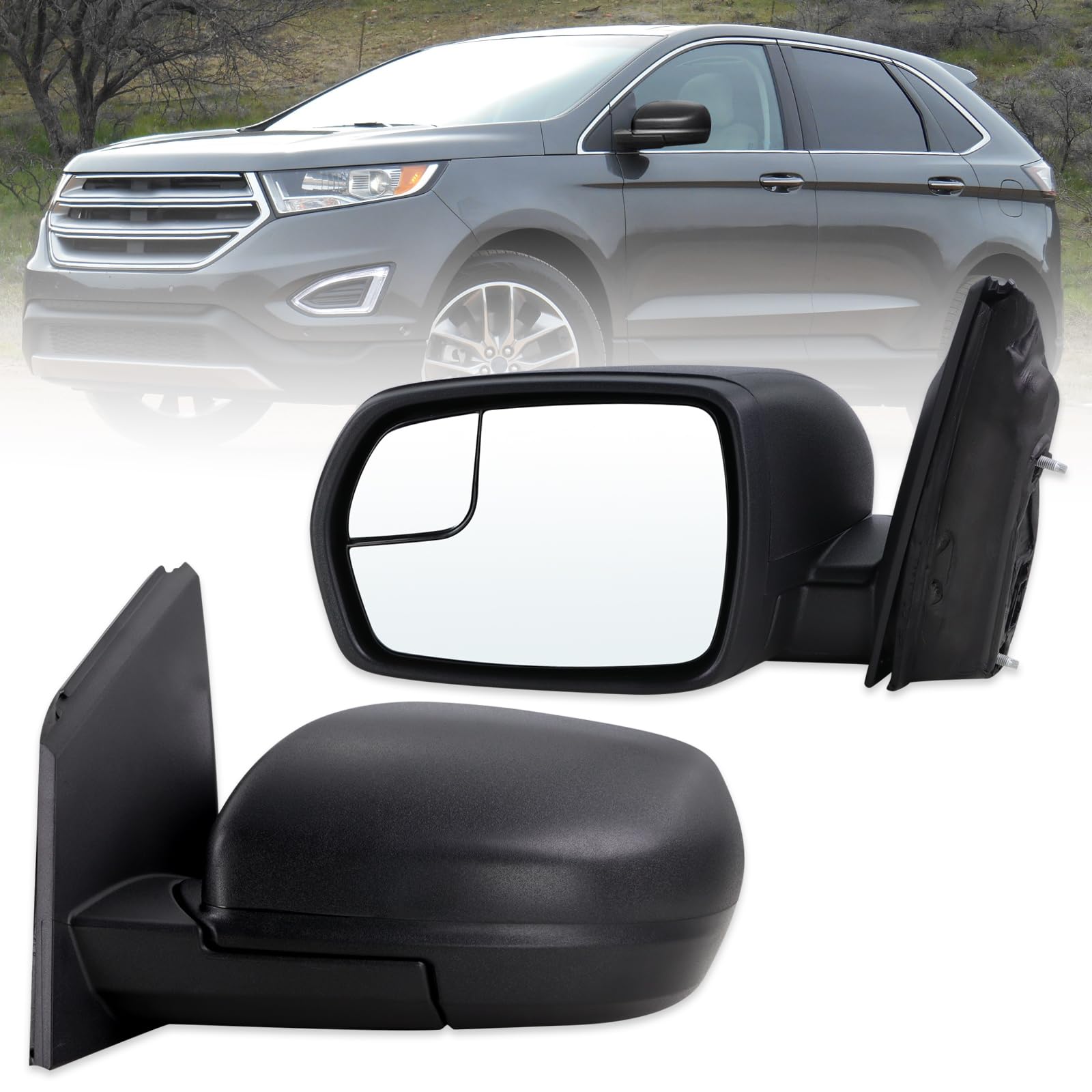 Left Driver Side Mirror Compatible With 2015 2016 2017 2018 Ford Edge With Manual Folding Power Glass Matte Black Replace#FT4Z17683AA(3Pins)