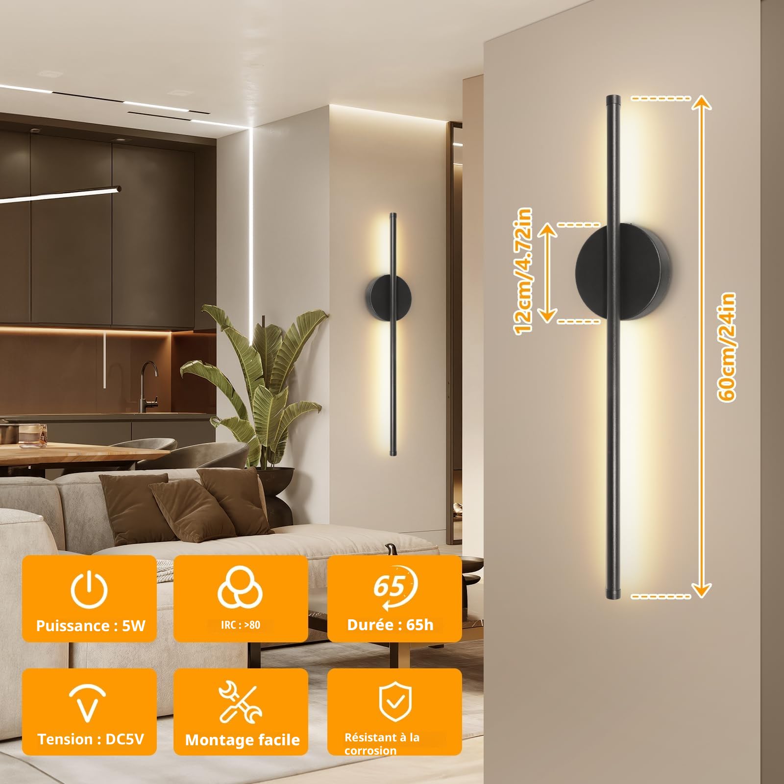 Applique Murale Intérieure Rechargeable Avec Télécommande 2 Pcs