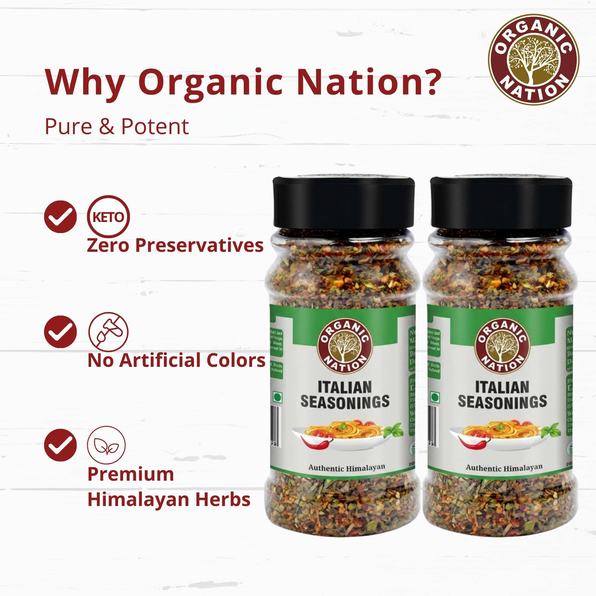 ORGANIC NATION Italian Seasoning Mixed Herbs (90g Pack of 2) - Oregano Basil Thyme Rosemary Blend - No Preservatives - Perfect for Pizza, Pasta, Garlic Bread and Sauces 1