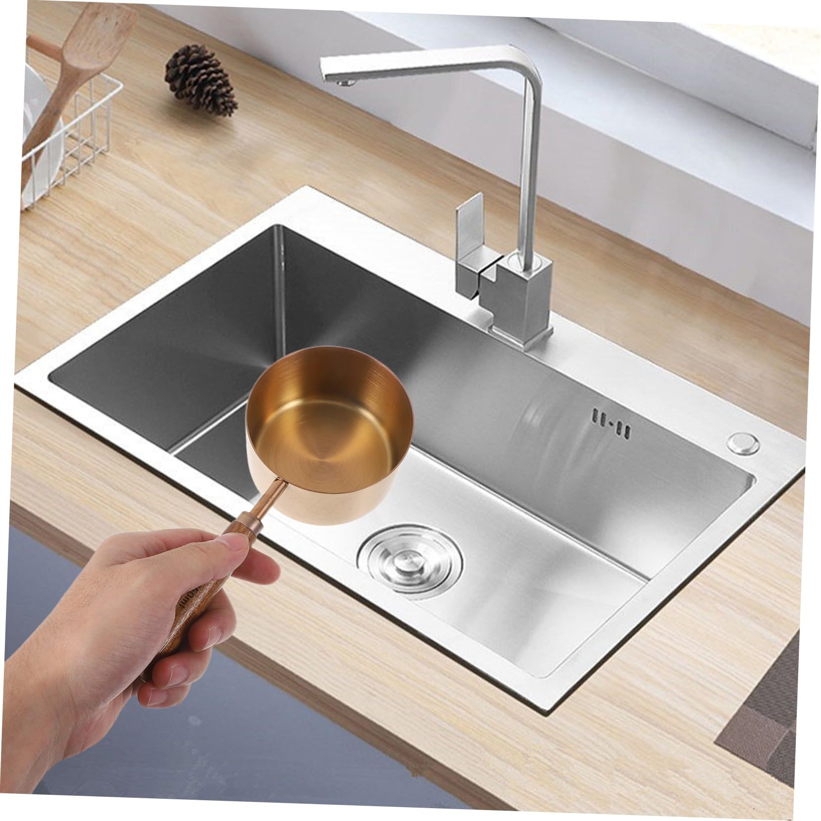 Ensemble de 8 Pièces Ustensiles Cuisine en Acier Inoxydable et Bois, Cuillères à Mesurer pour Ingrédients Liquides et Secs, Compatibles Lave-vaisselle, pour Préparation Café